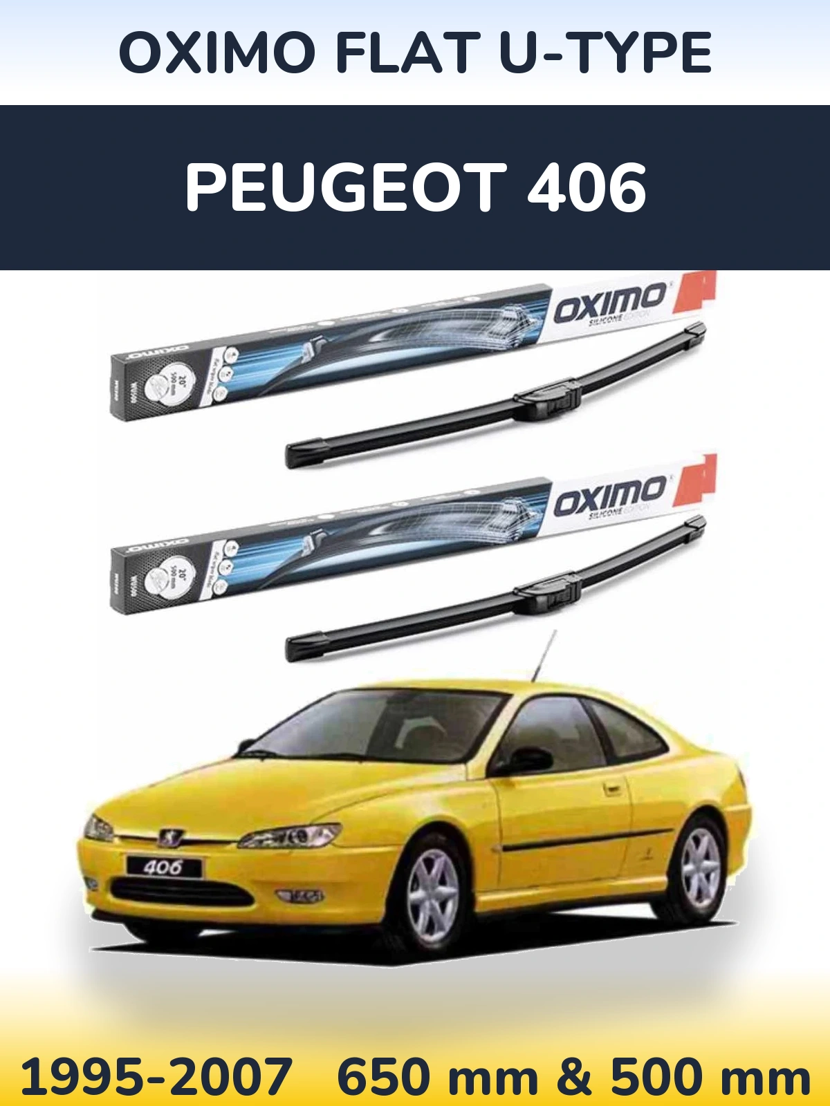 Sada předních stěračů Oximo Flat U-type 650 a 500 mm pro Peugeot 406 1995-2007