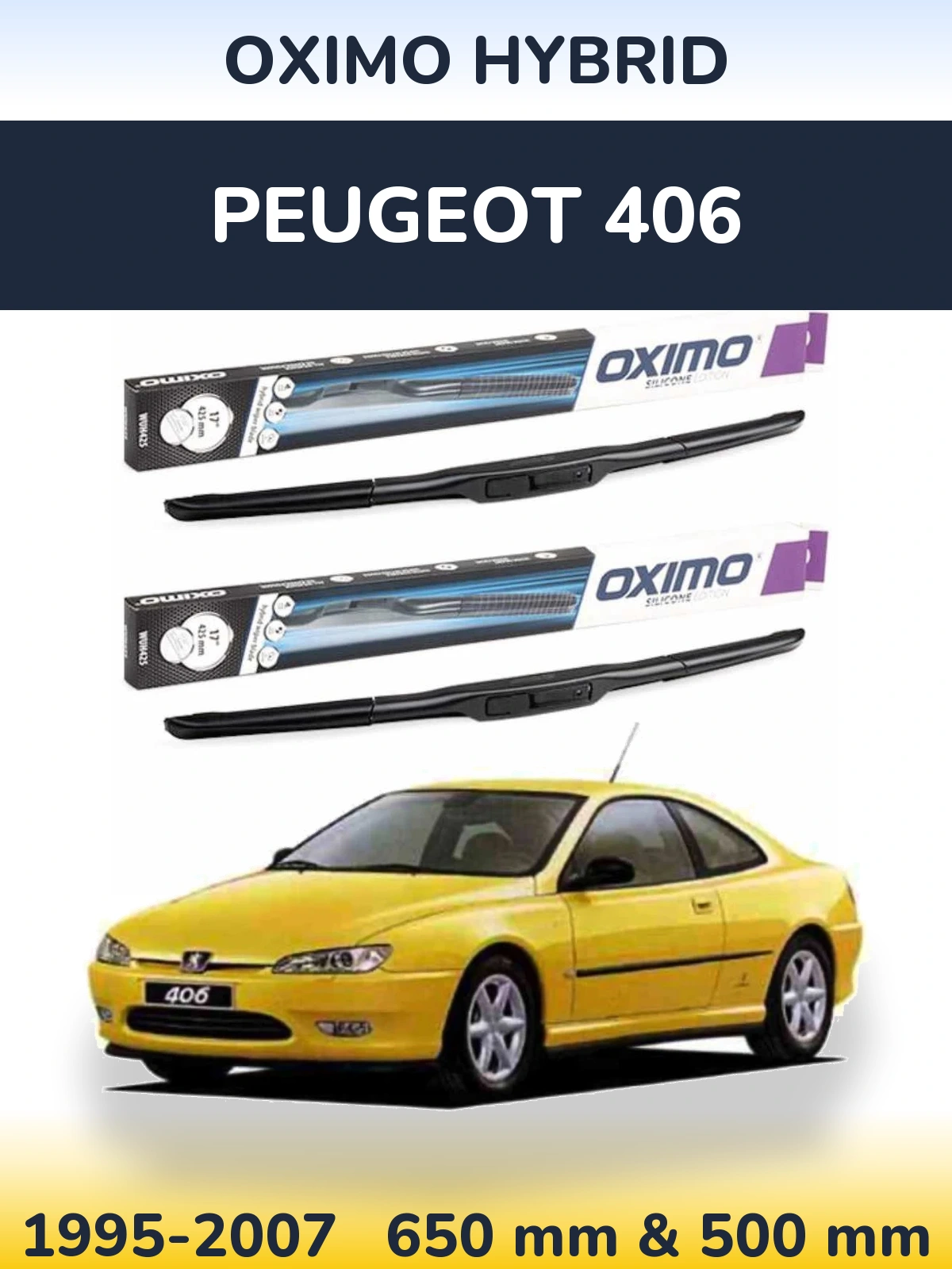 Sada předních stěračů Oximo Hybrid 650 a 500 mm pro Peugeot 406 1995-2007