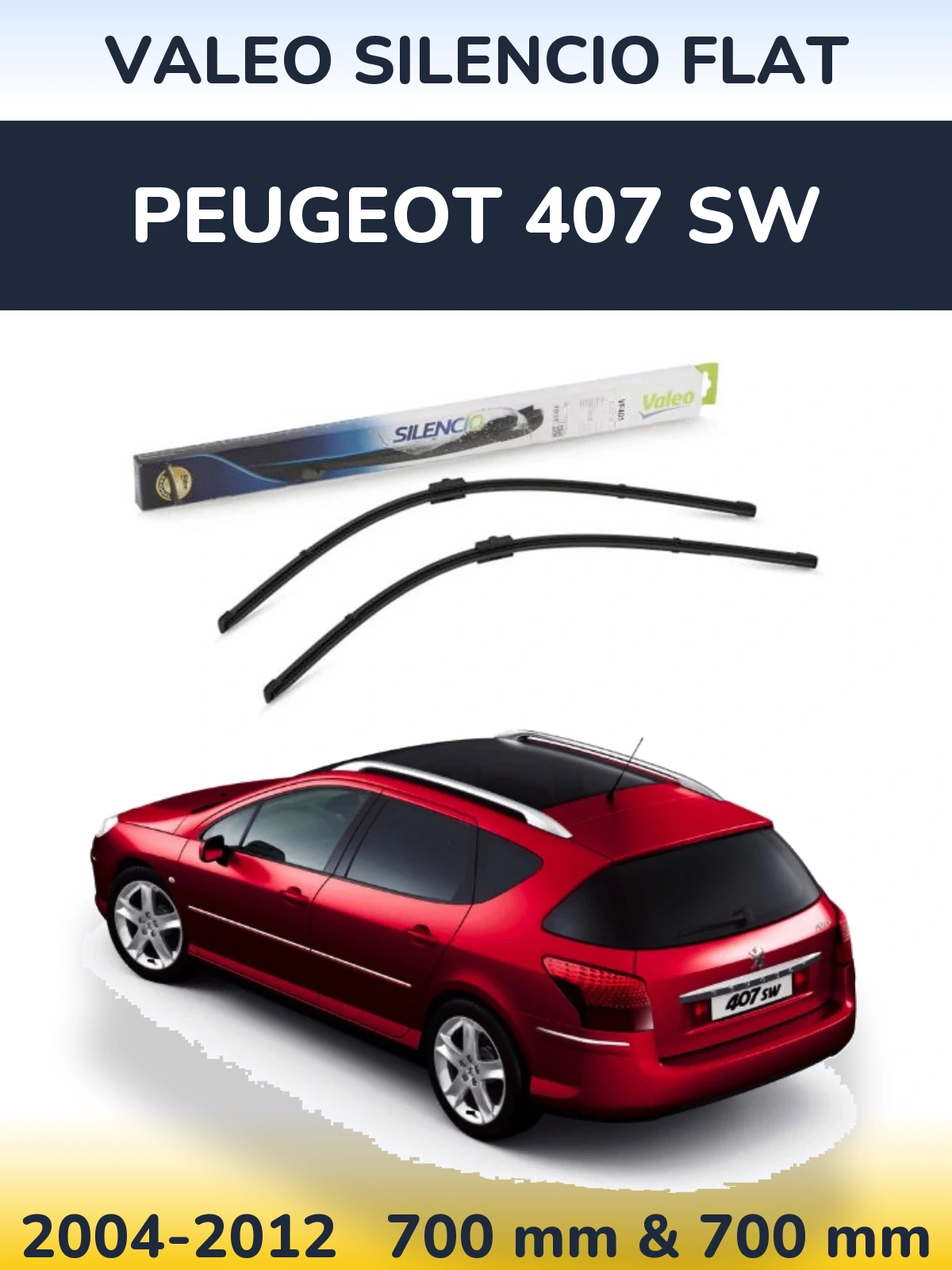 Sada předních stěračů Valeo Silencio Flat 700 a 700 mm pro Peugeot 407 SW 2004-2012