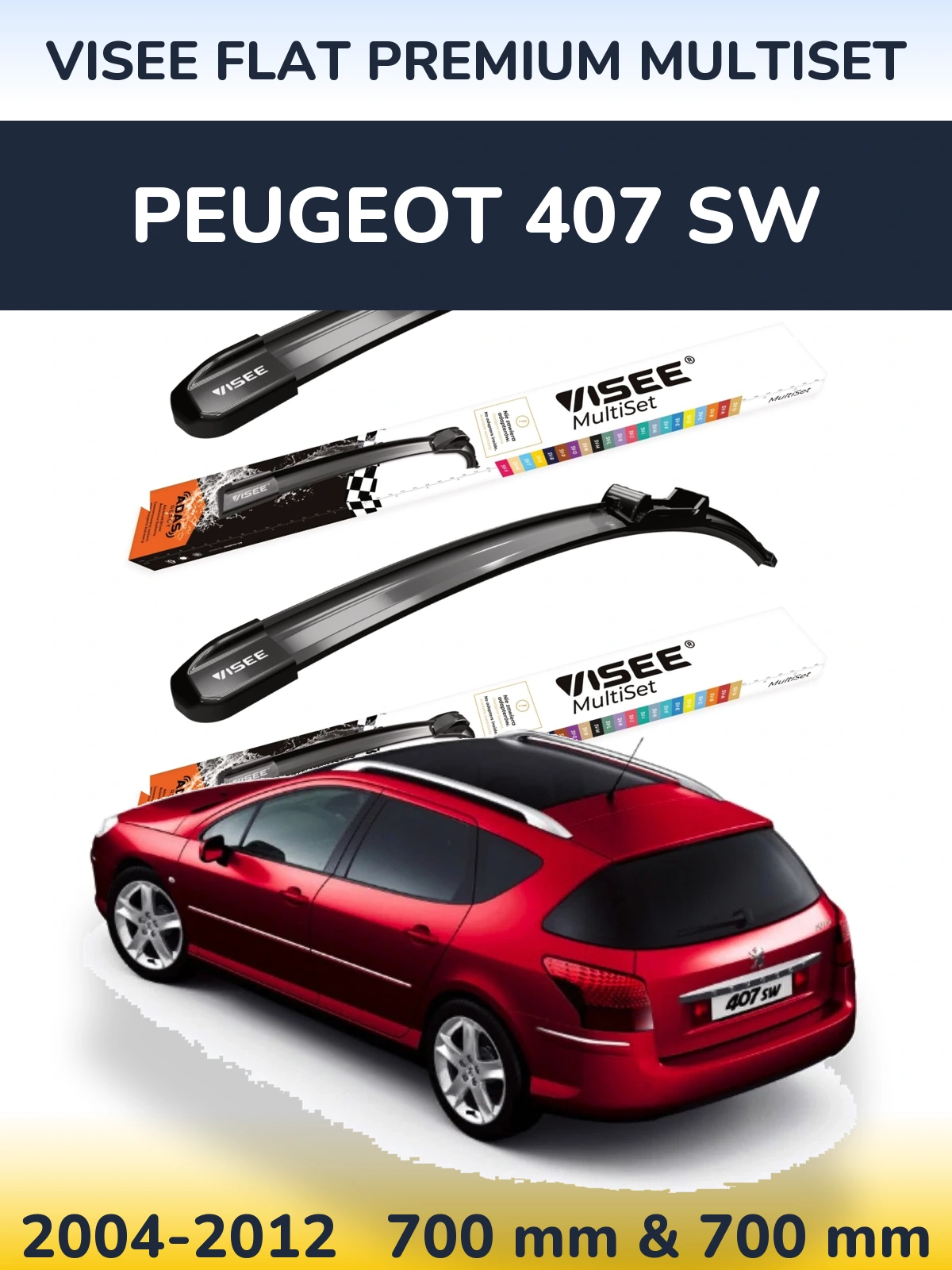 Sada předních stěračů VISEE FLAT PREMIUM MultiSet 700 a 700 mm pro Peugeot 407 SW 2004-2012