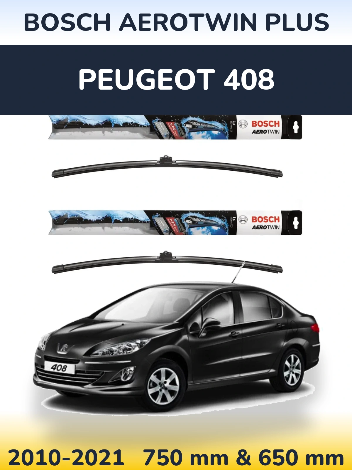 Sada předních stěračů BOSCH AeroTwin Plus 750 a 650 mm pro Peugeot 408 2010-2021