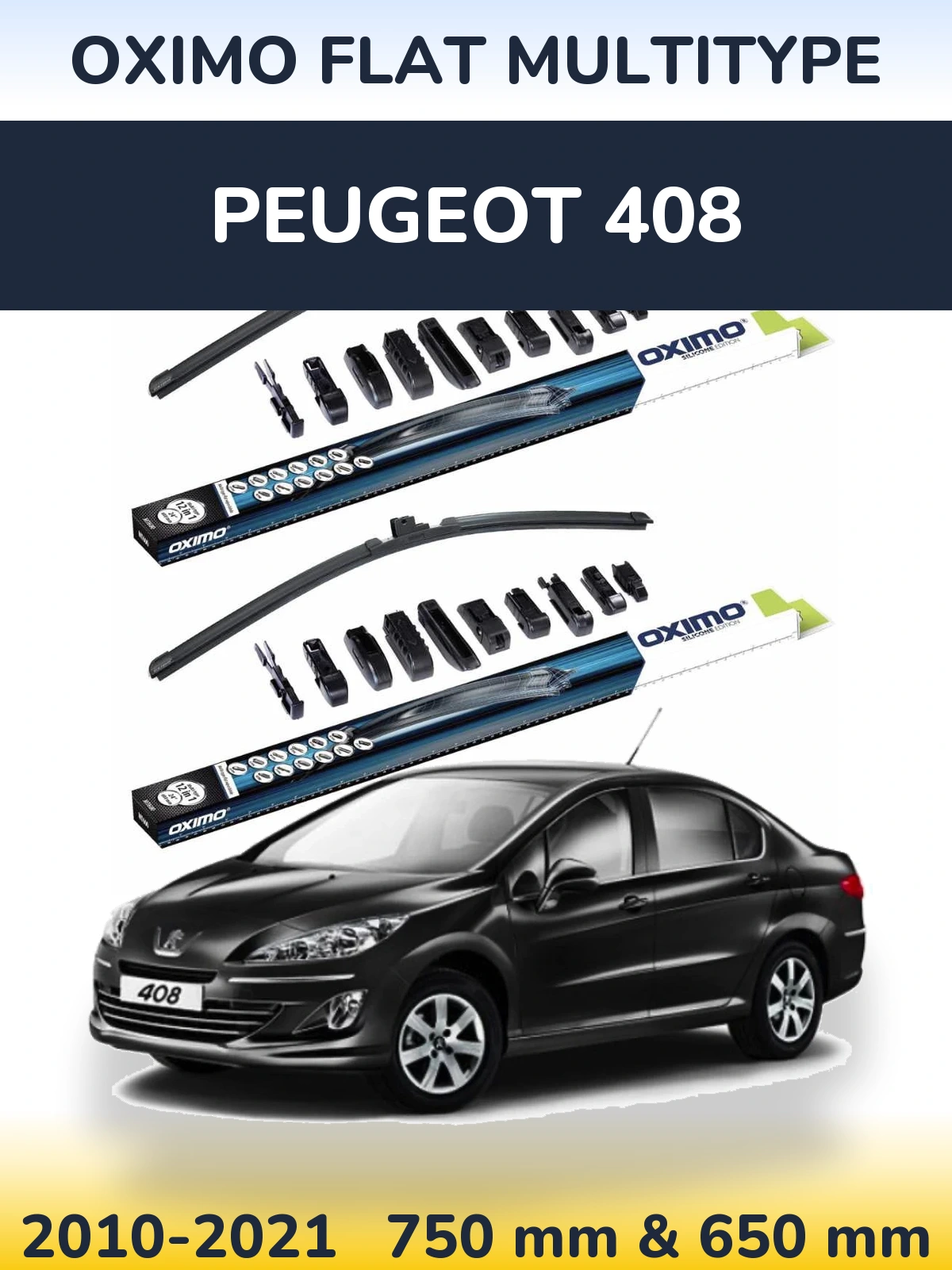 Sada předních stěračů Oximo Flat MultiType 750 a 650 mm pro Peugeot 408 2010-2021