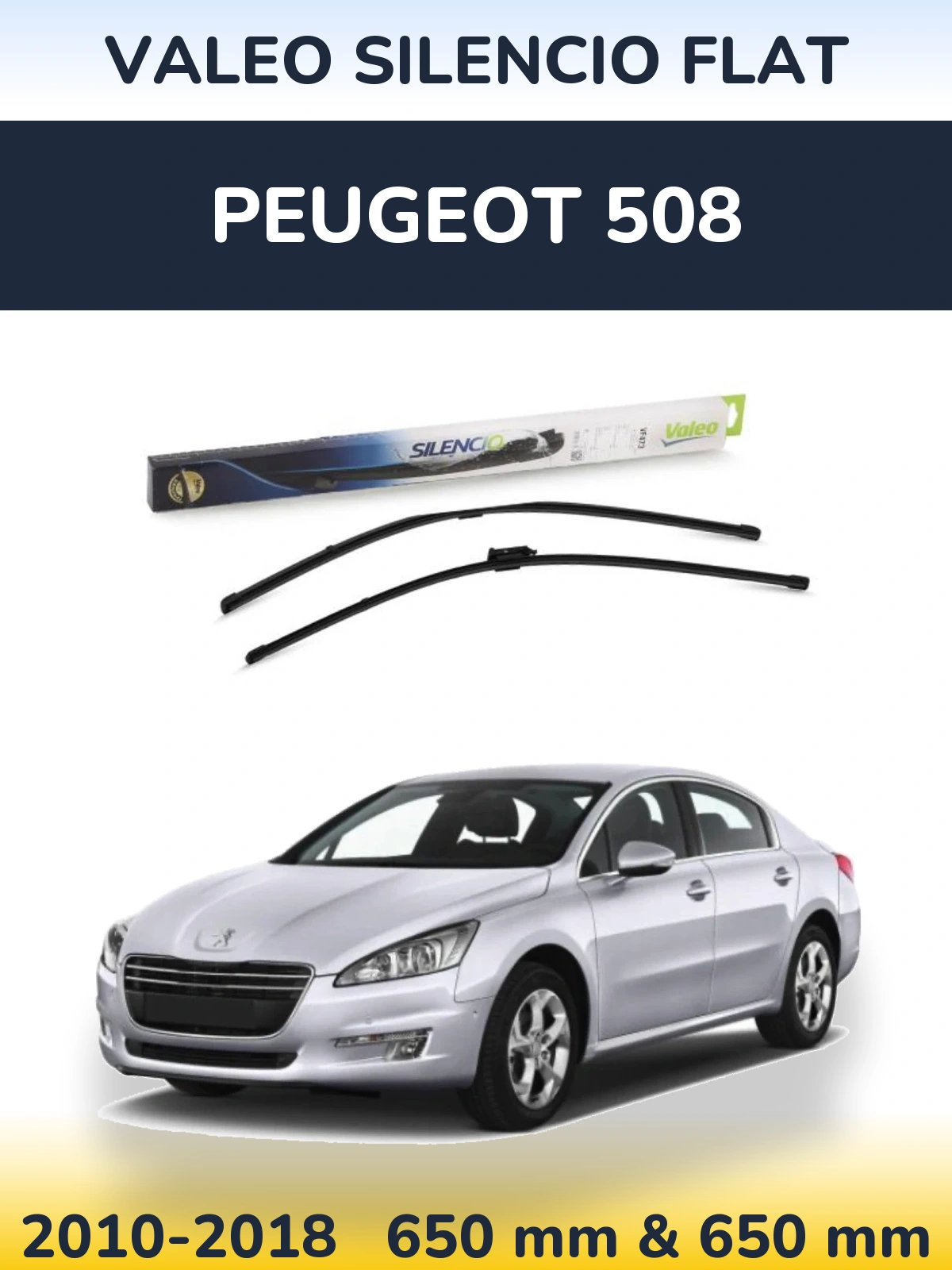 Sada předních stěračů Valeo Silencio Flat 650 a 650 mm pro Peugeot 508 2010-2018