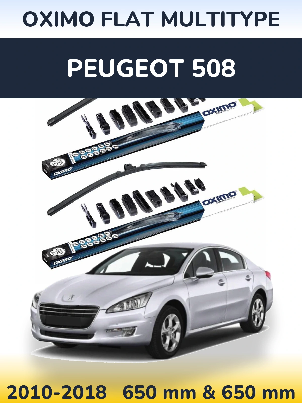 Sada předních stěračů Oximo Flat MultiType 650 a 650 mm pro Peugeot 508 2010-2018