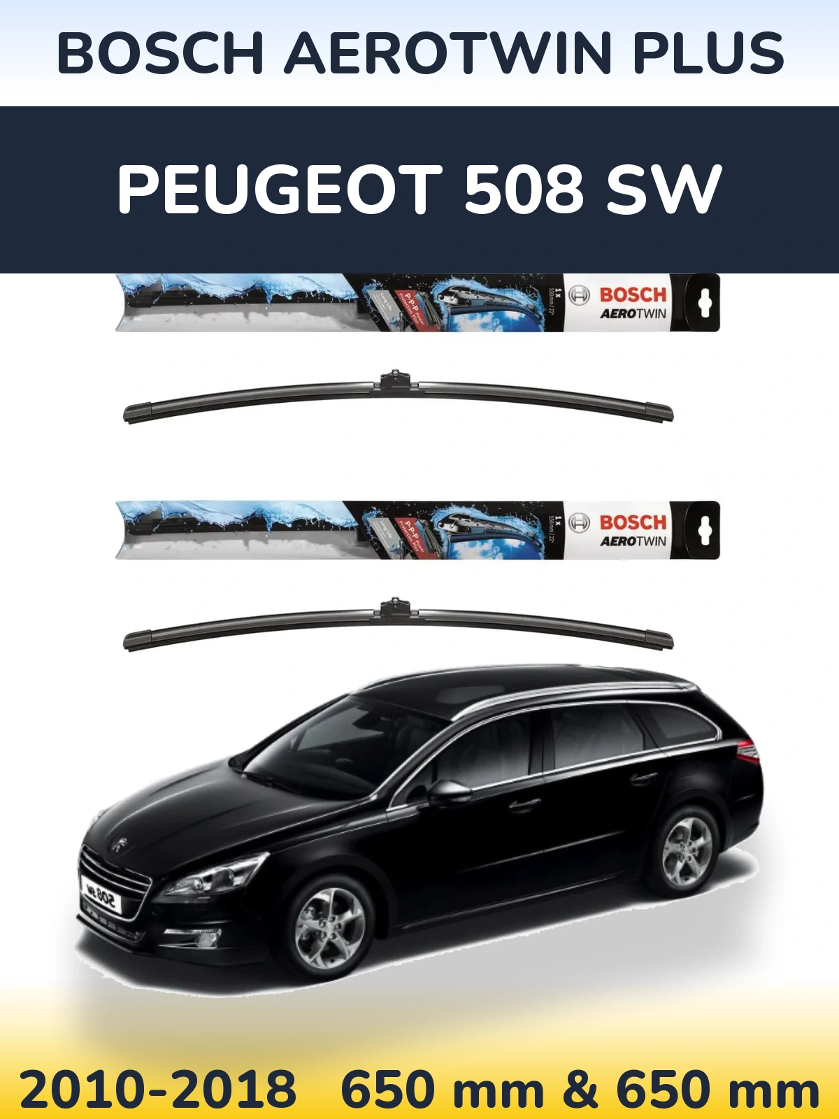 Sada předních stěračů BOSCH AeroTwin Plus 650 a 650 mm pro Peugeot 508 SW 2010-2018