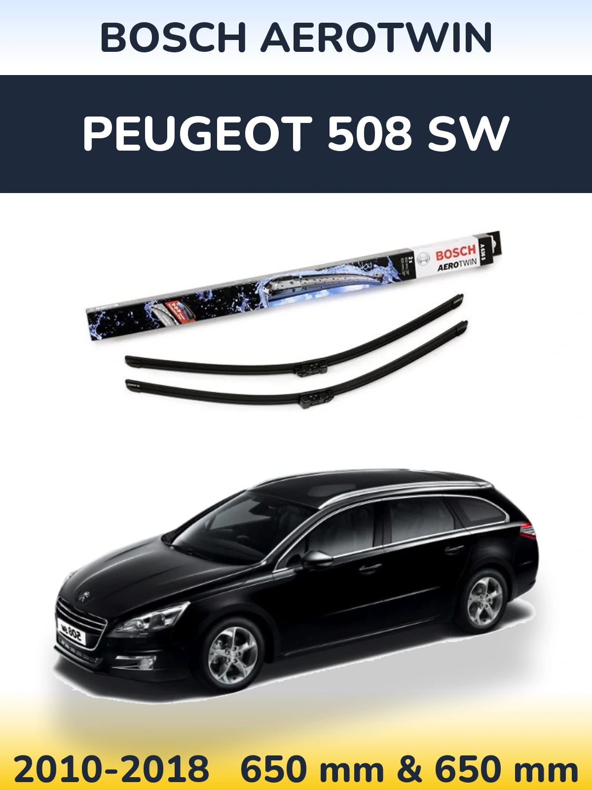 Комплект передніх щіток BOSCH AeroTwin 650 & 650 мм для Peugeot 508 SW 2010-2018