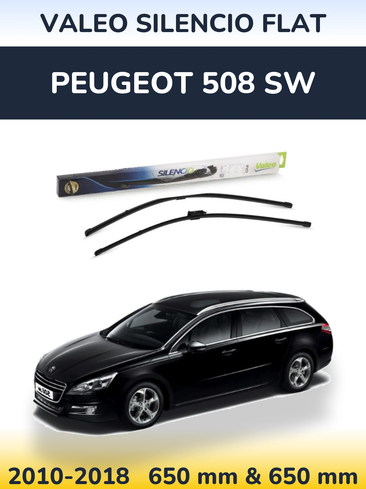 Sada předních stěračů Valeo Silencio Flat 650 a 650 mm pro Peugeot 508 SW 2010-2018