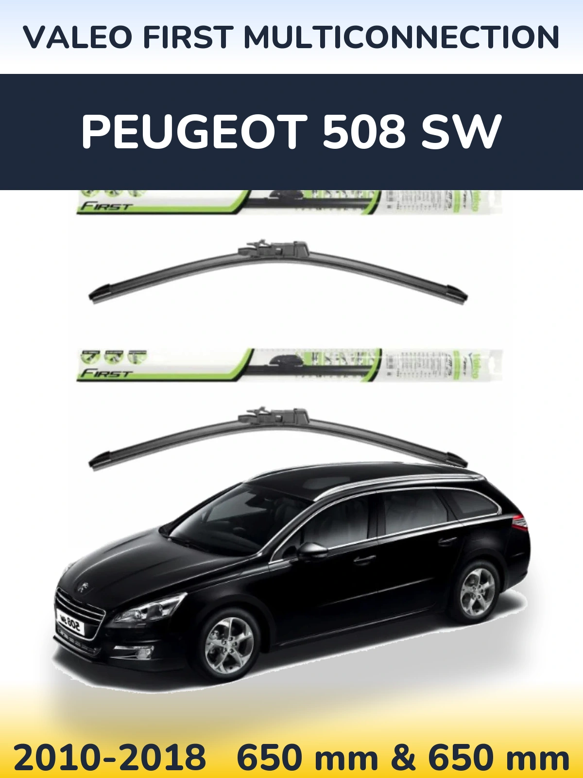 Sada předních stěračů Valeo First MultiConnection 650 a 650 mm pro Peugeot 508 SW 2010-2018