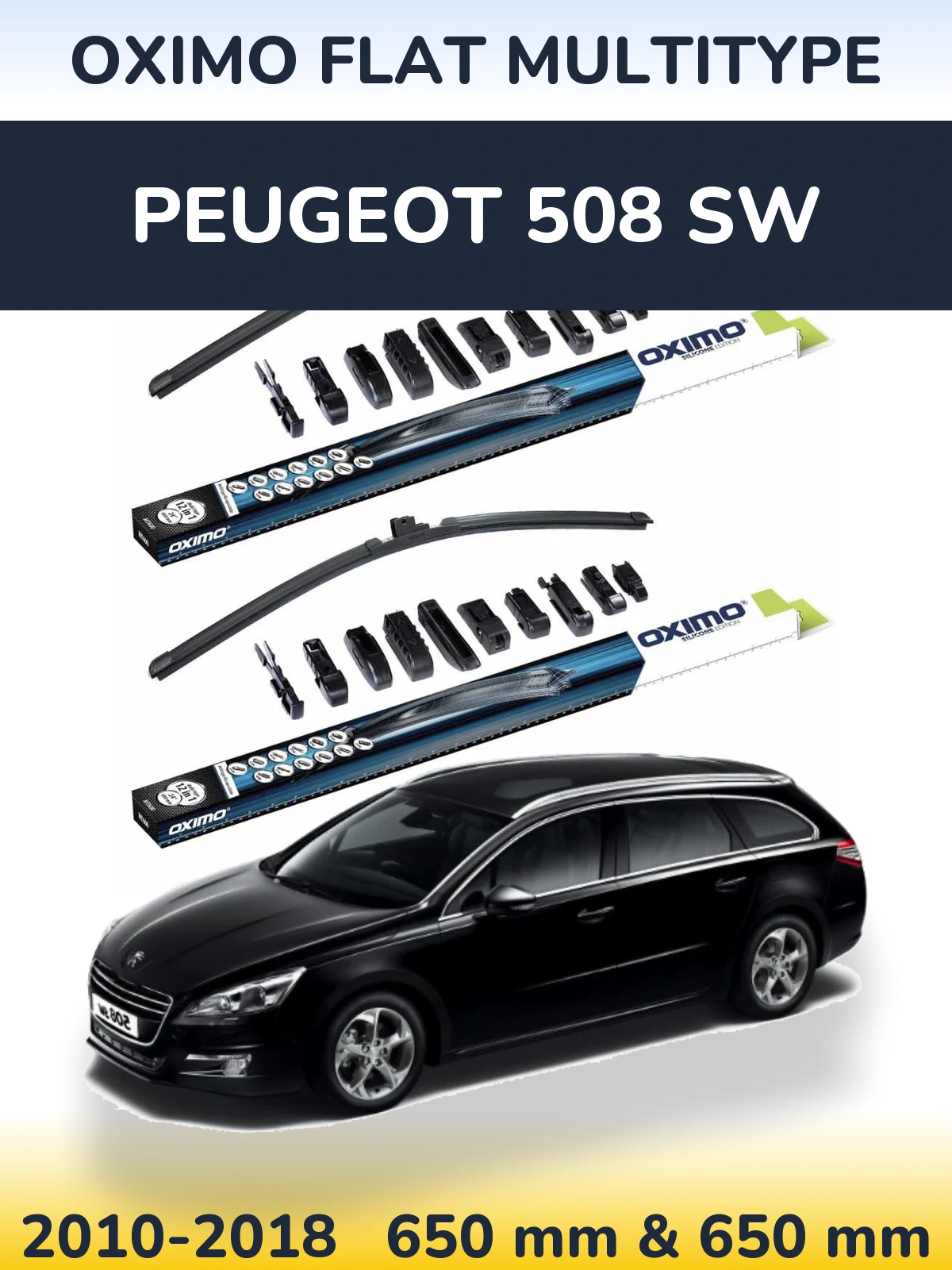 Sada předních stěračů Oximo Flat MultiType 650 a 650 mm pro Peugeot 508 SW 2010-2018