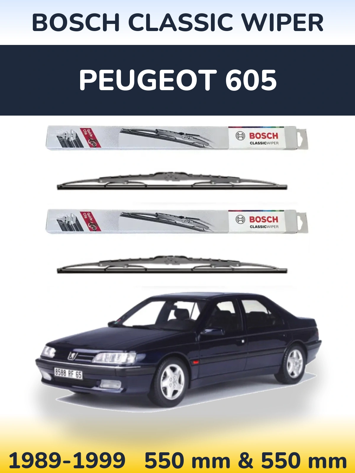 Sada předních stěračů BOSCH Classic Wiper 550 a 550 mm pro Peugeot 605 1989-1999