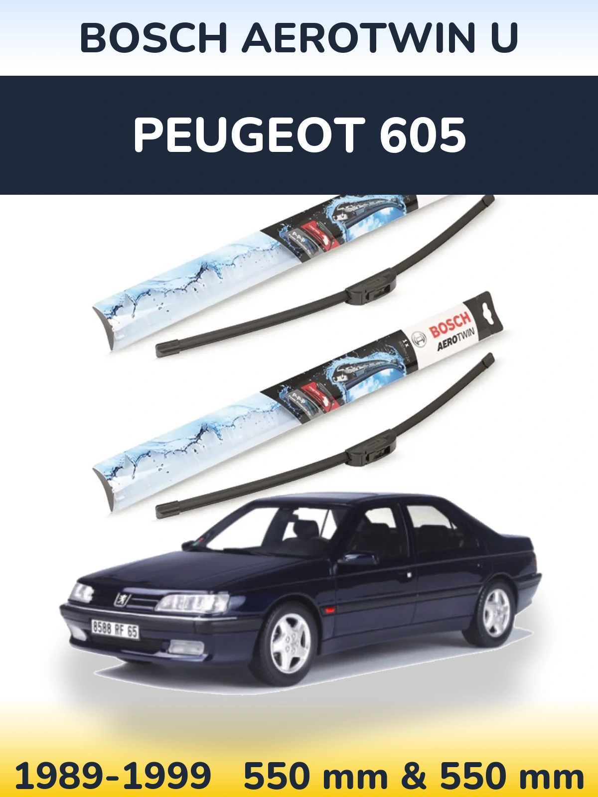 Sada předních stěračů BOSCH AeroTwin U 550 a 550 mm pro Peugeot 605 1989-1999
