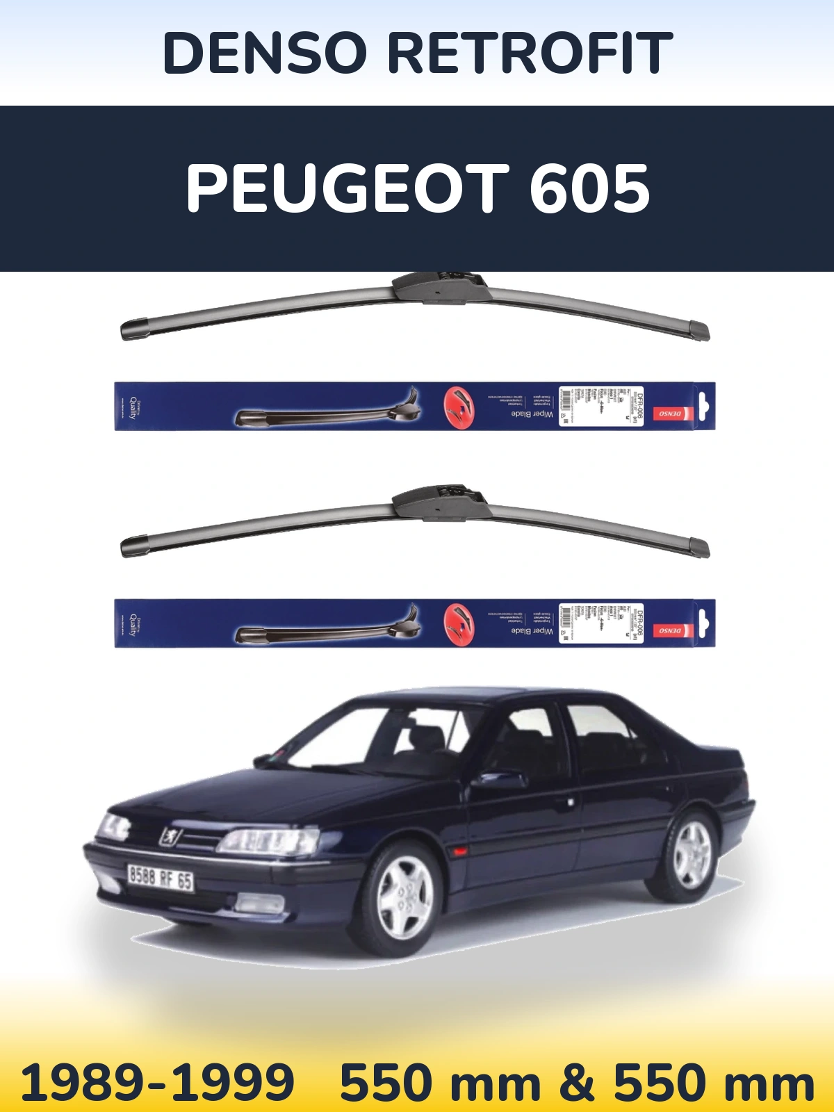 Sada předních stěračů Denso Retrofit 550 a 550 mm pro Peugeot 605 1989-1999