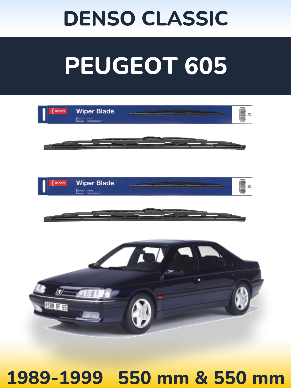 Sada předních stěračů Denso Classic 550 a 550 mm pro Peugeot 605 1989-1999