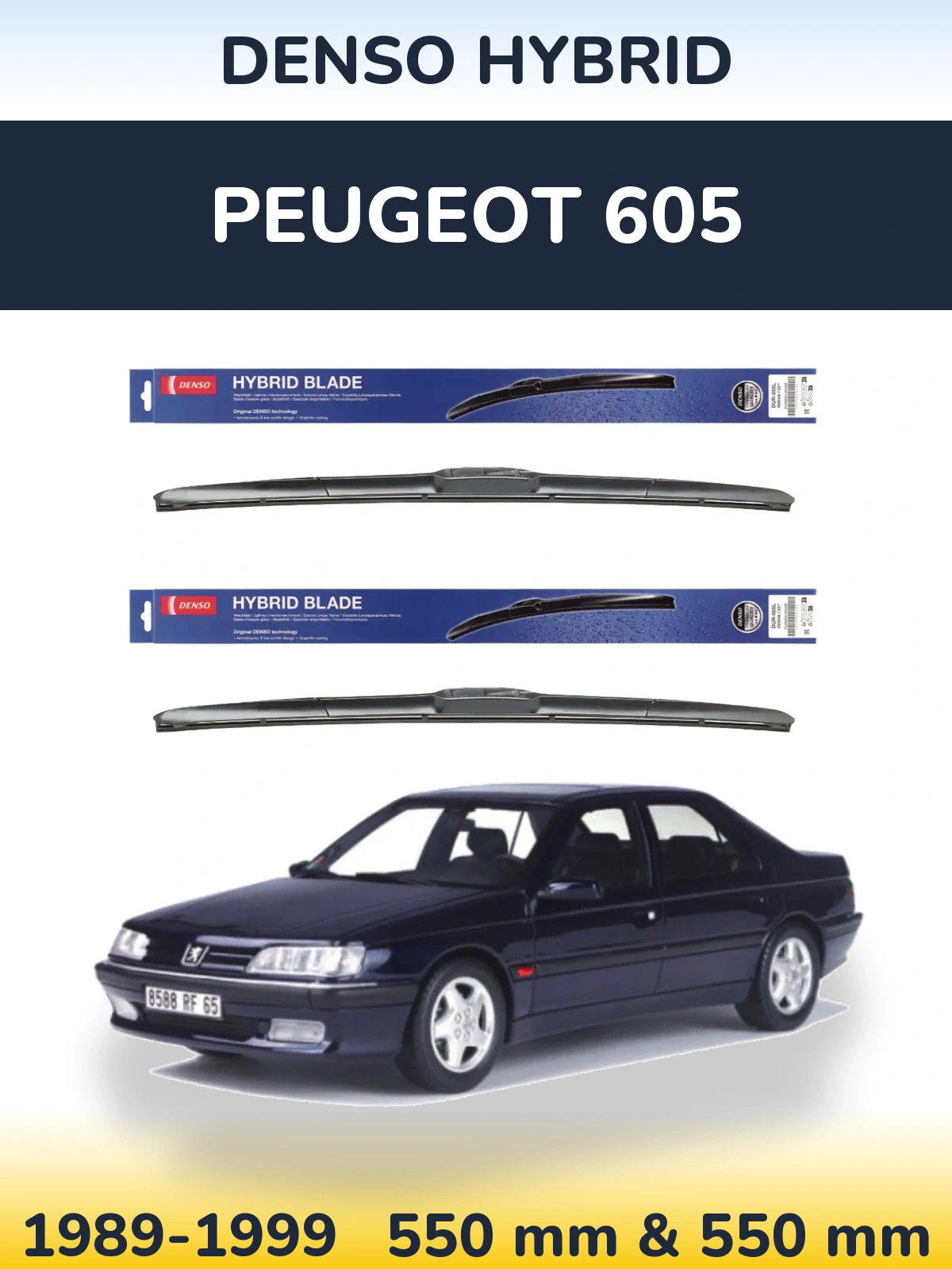 Sada předních stěračů Denso Hybrid 550 a 550 mm pro Peugeot 605 1989-1999