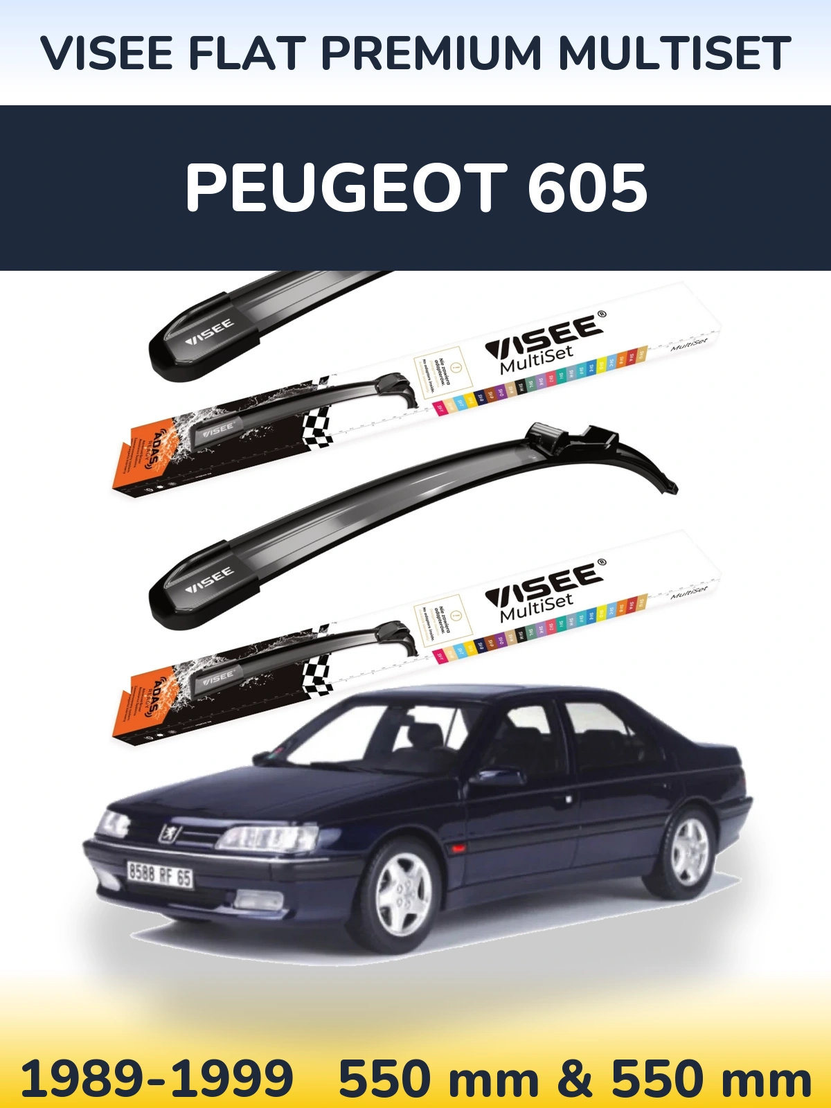 Sada předních stěračů VISEE FLAT PREMIUM MultiSet 550 a 550 mm pro Peugeot 605 1989-1999