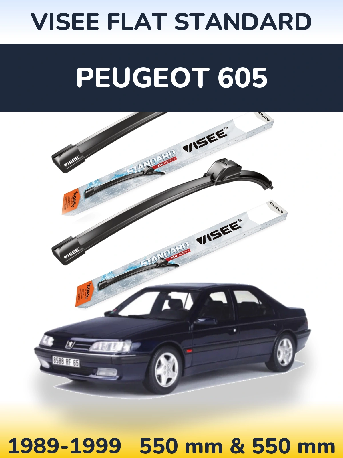 Sada předních stěračů VISEE FLAT STANDARD 550 a 550 mm pro Peugeot 605 1989-1999