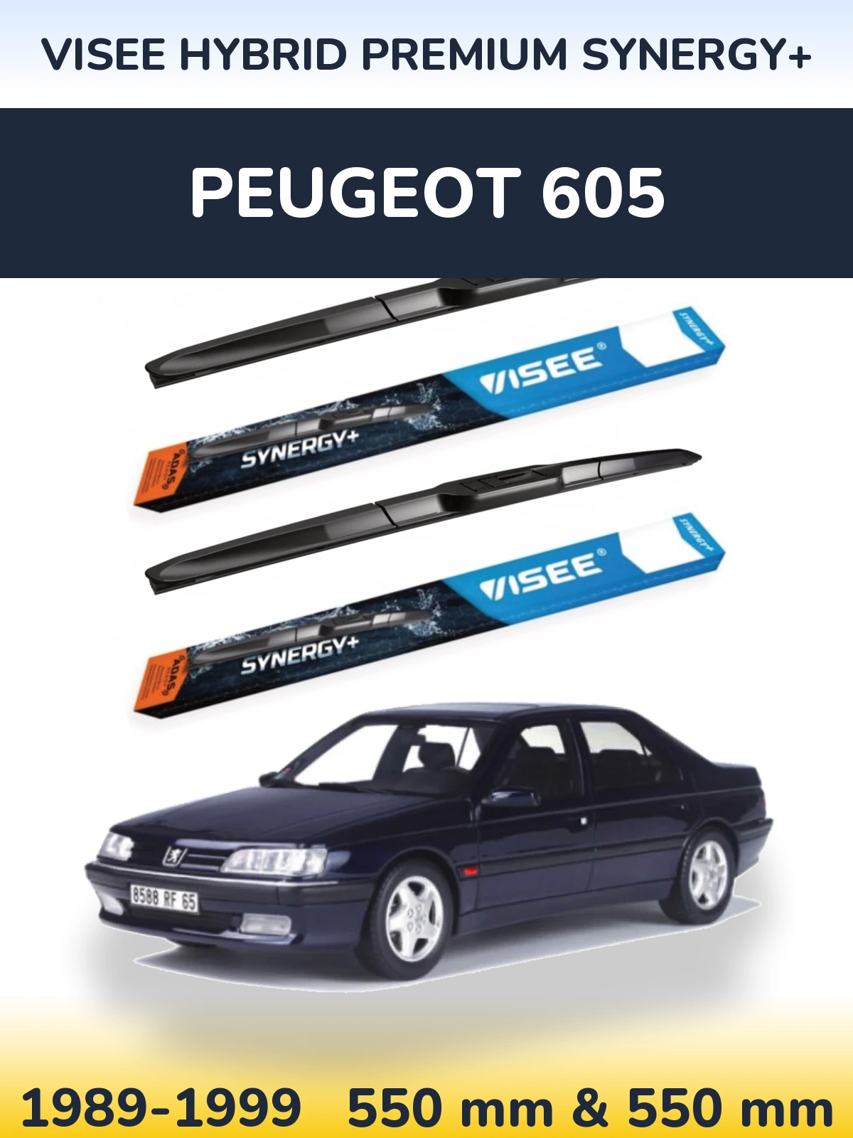 Sada předních stěračů VISEE HYBRID PREMIUM SYNERGY+ 550 a 550 mm pro Peugeot 605 1989-1999