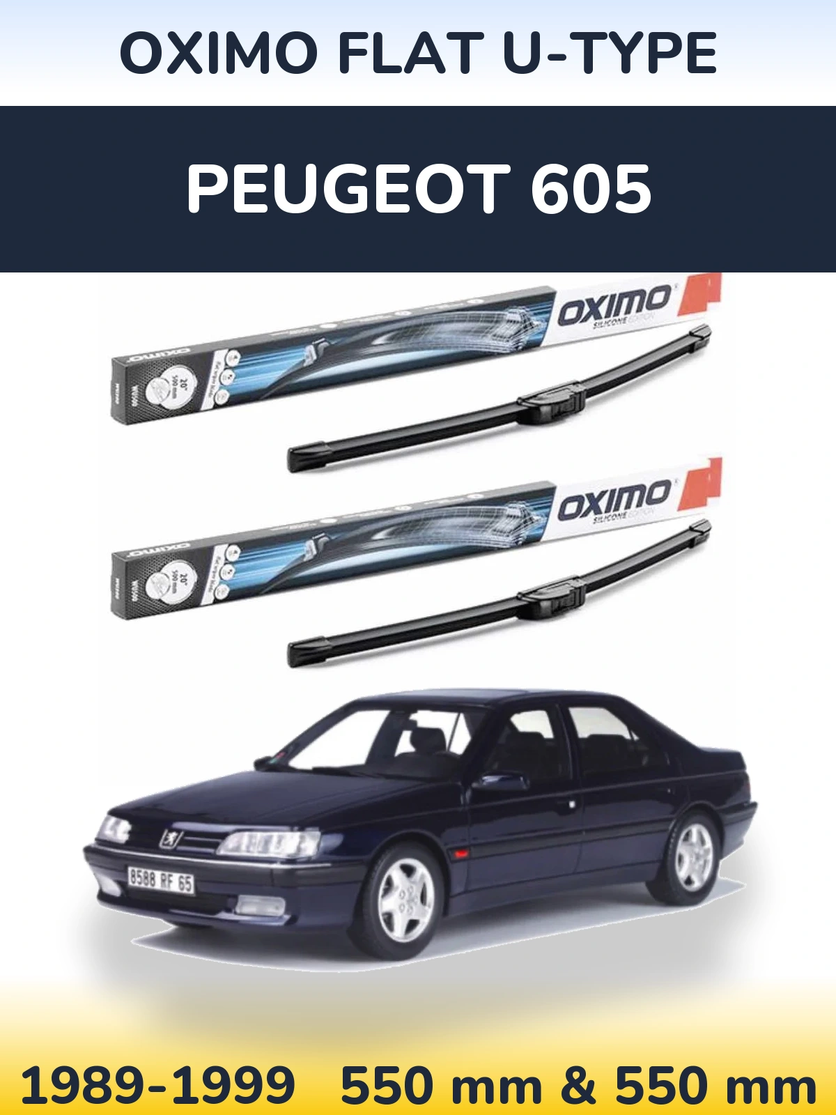 Sada předních stěračů Oximo Flat U-type 550 a 550 mm pro Peugeot 605 1989-1999