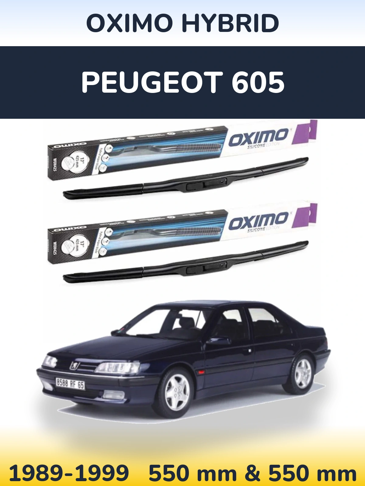 Sada předních stěračů Oximo Hybrid 550 a 550 mm pro Peugeot 605 1989-1999