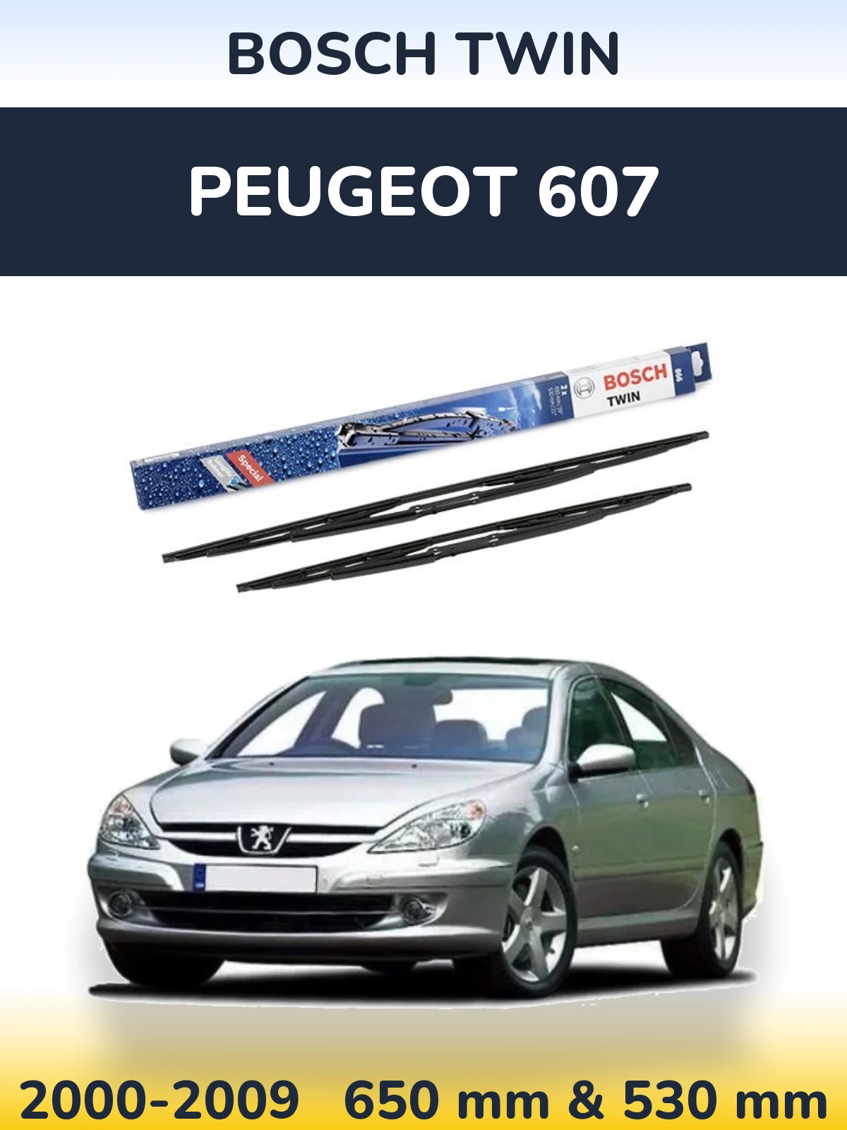 Sada předních stěračů BOSCH Twin 650 a 530 mm pro Peugeot 607 2000-2009
