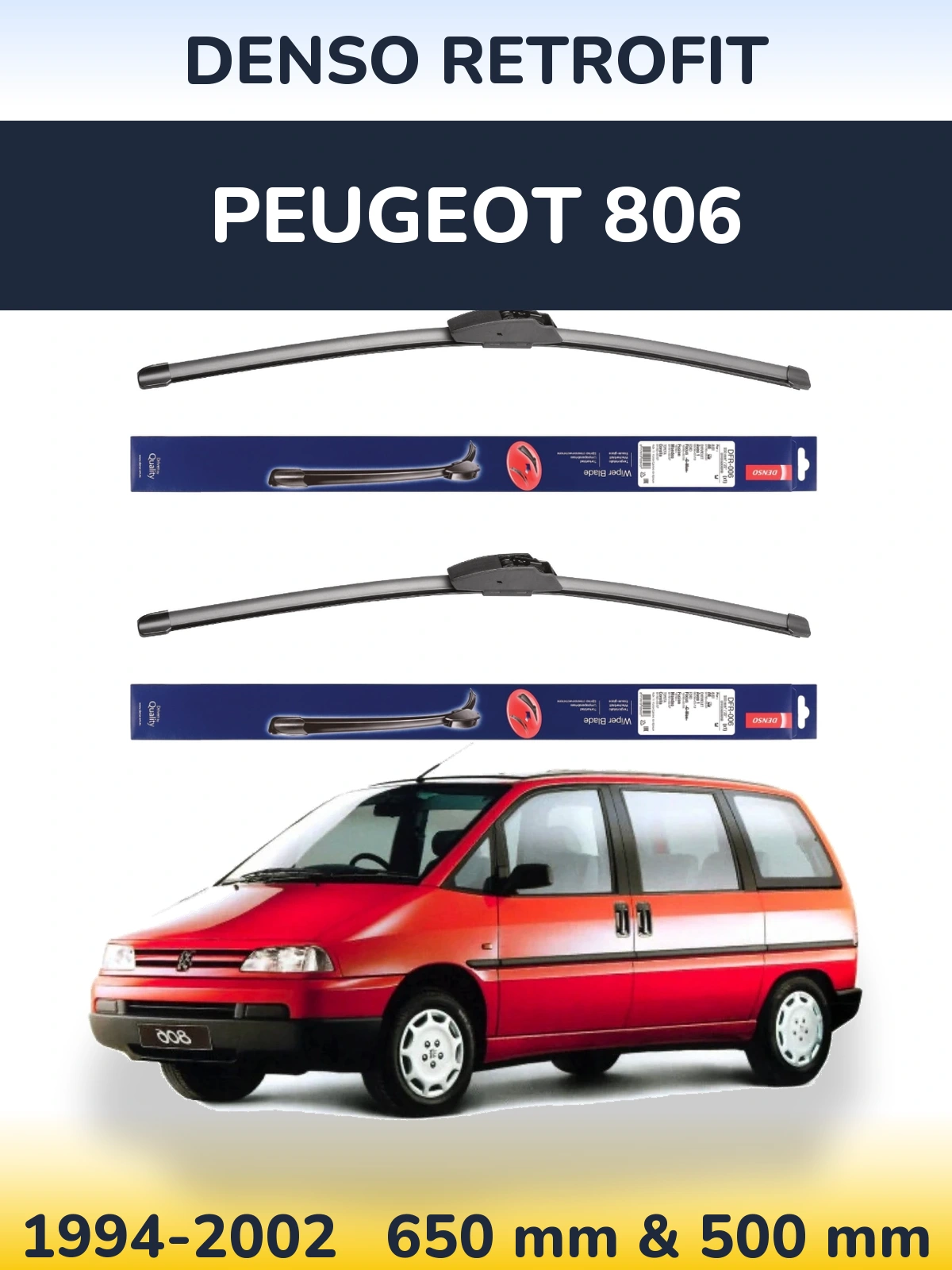 Sada předních stěračů Denso Retrofit 650 a 500 mm pro Peugeot 806 1994-2002