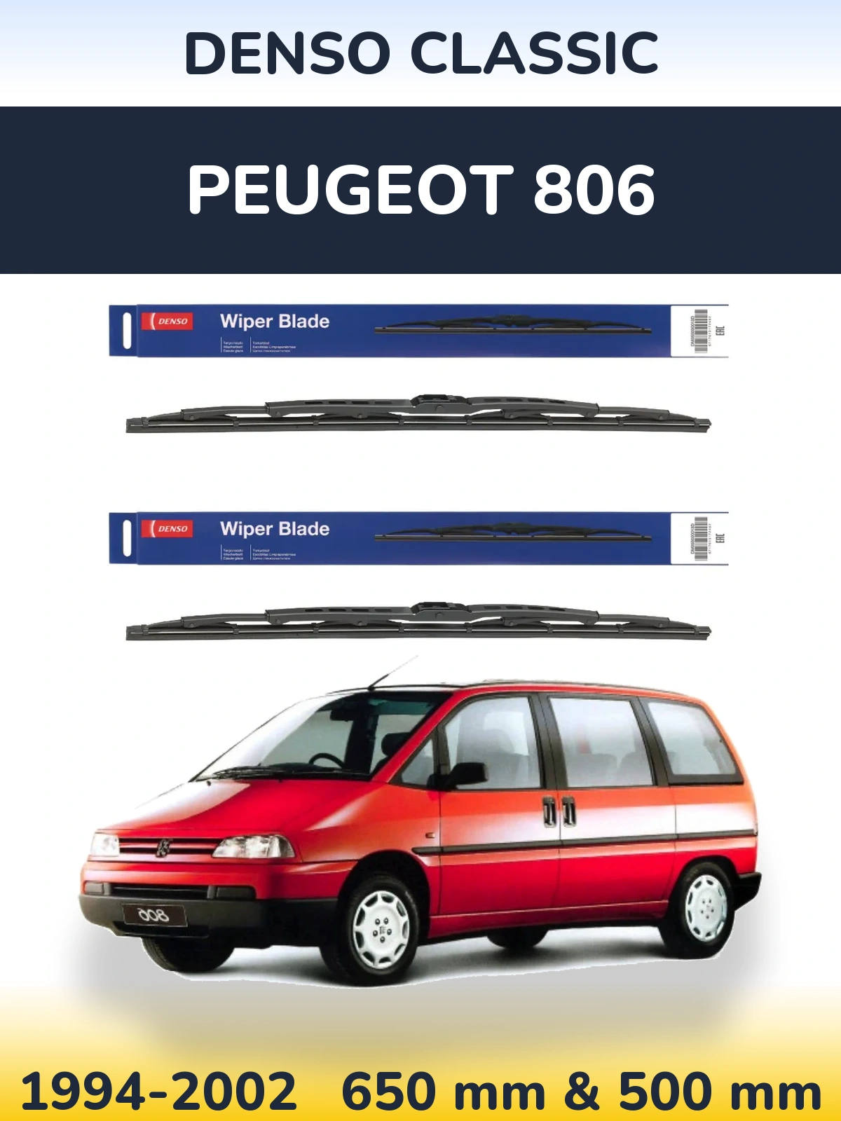 Sada předních stěračů Denso Classic 650 a 500 mm pro Peugeot 806 1994-2002