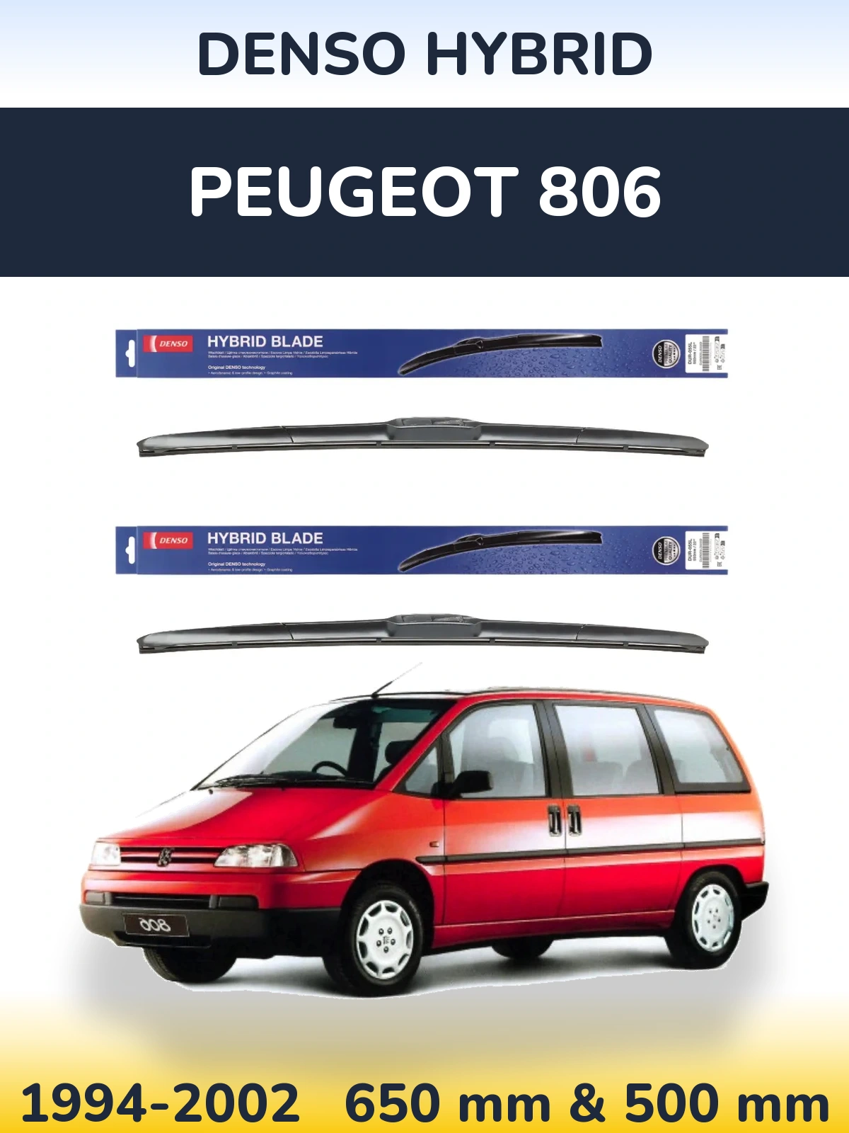 Sada předních stěračů Denso Hybrid 650 a 500 mm pro Peugeot 806 1994-2002