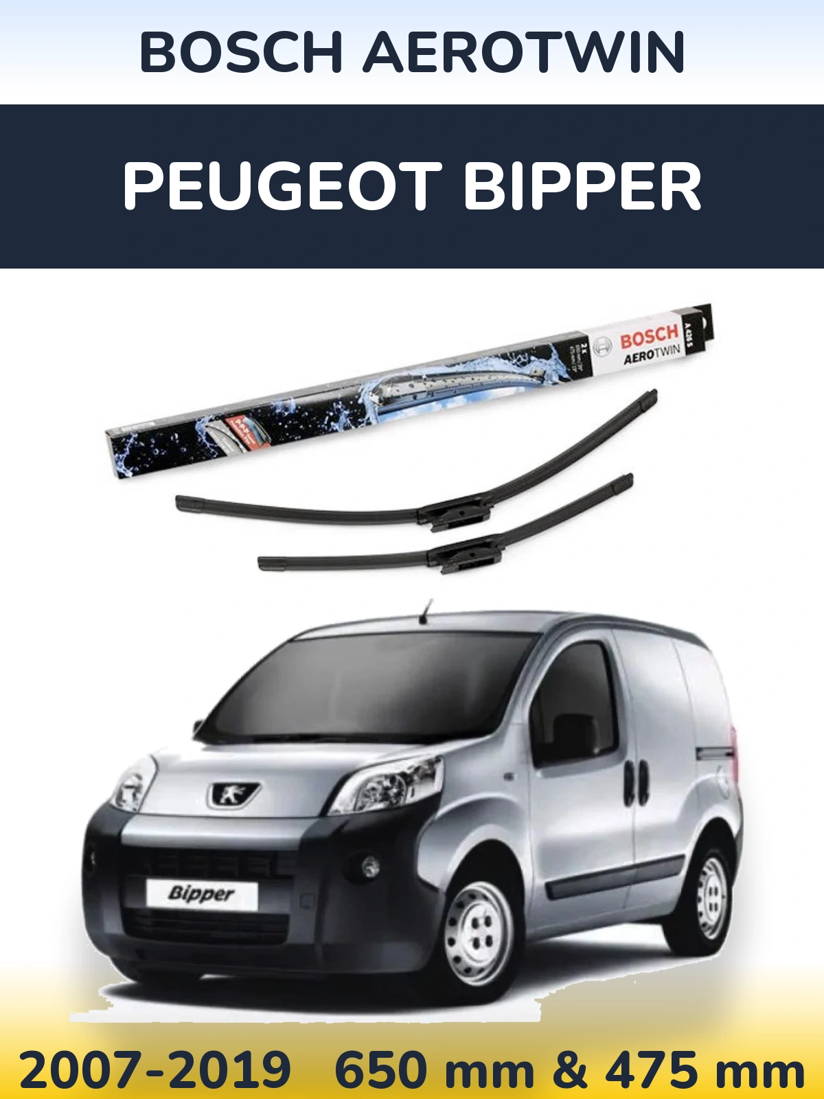 Комплект передніх щіток BOSCH AeroTwin 650 & 475 мм для Peugeot Bipper 2007-2019
