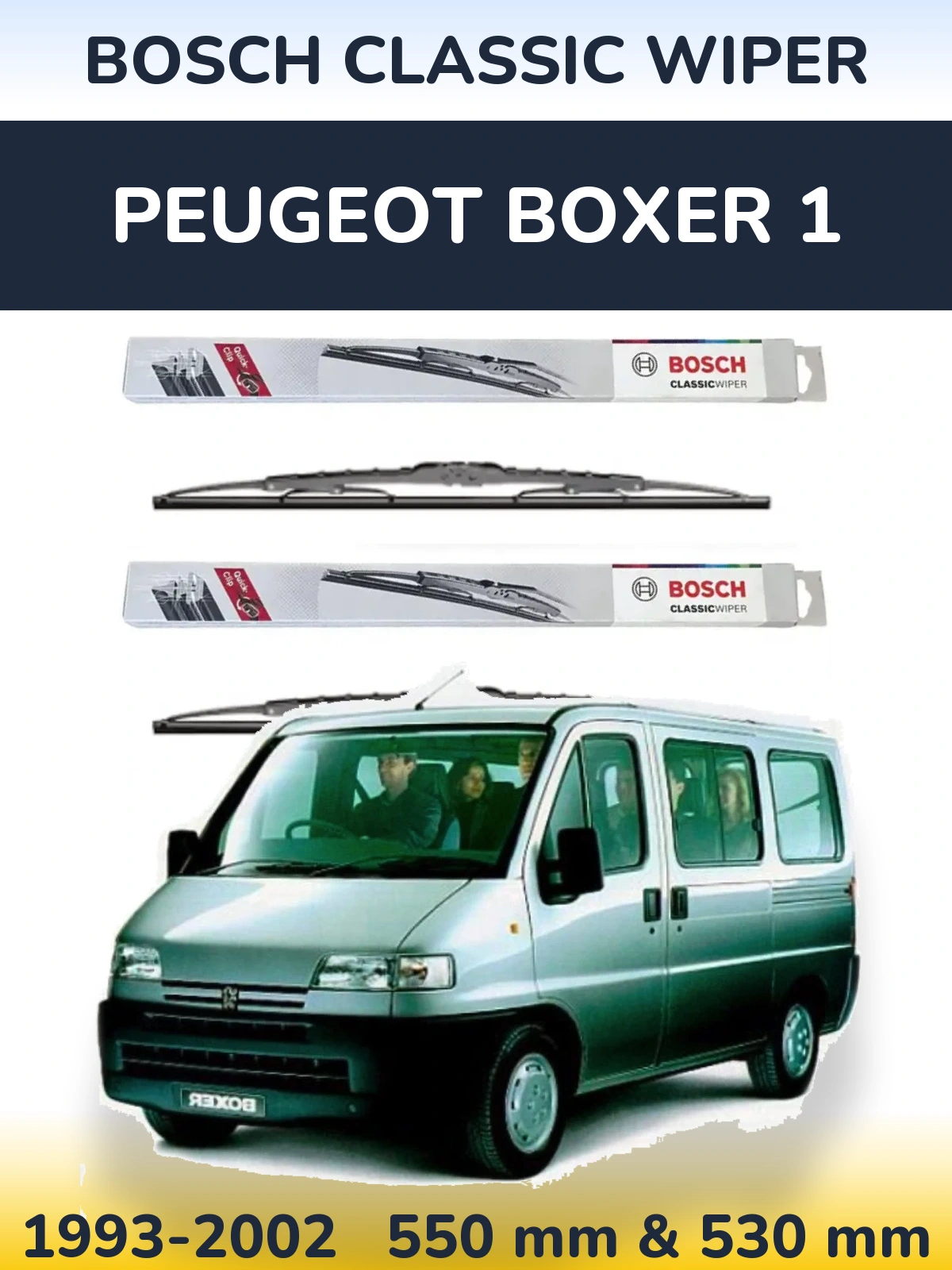 Sada předních stěračů BOSCH Classic Wiper 550 a 530 mm pro Peugeot Boxer 1 1993-2002