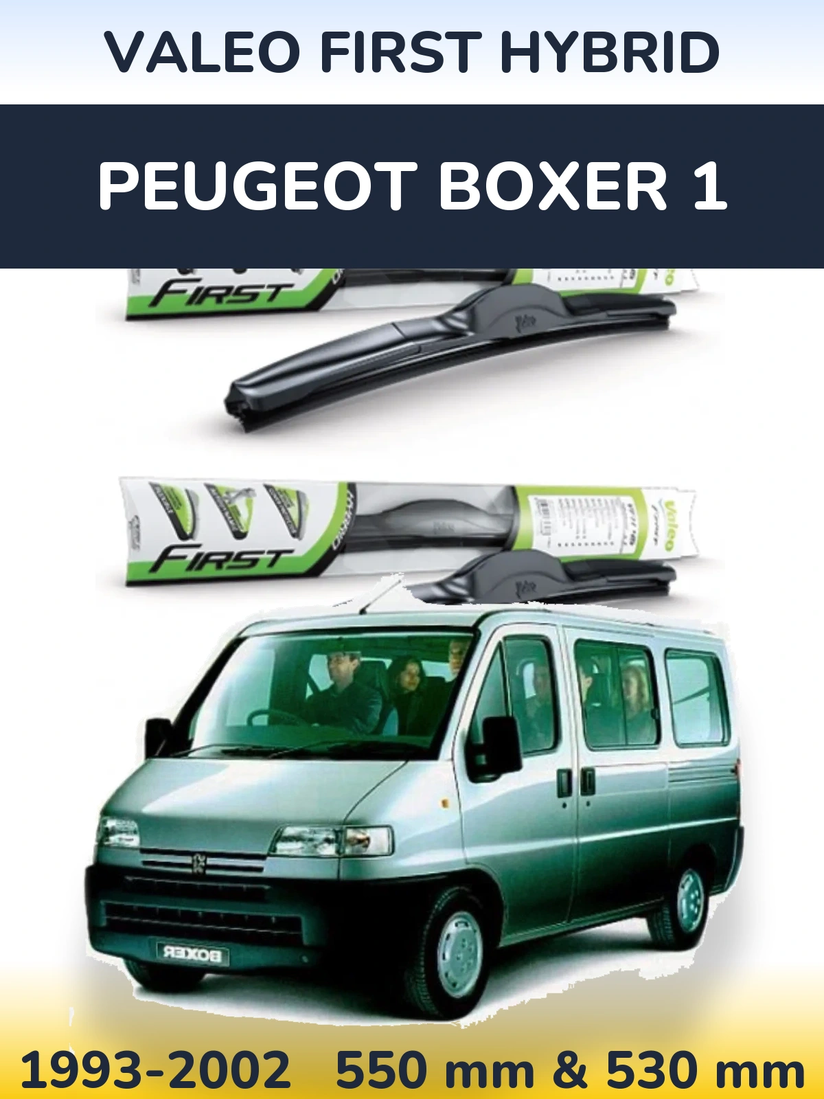 Sada předních stěračů Valeo First Hybrid 550 a 530 mm pro Peugeot Boxer 1 1993-2002