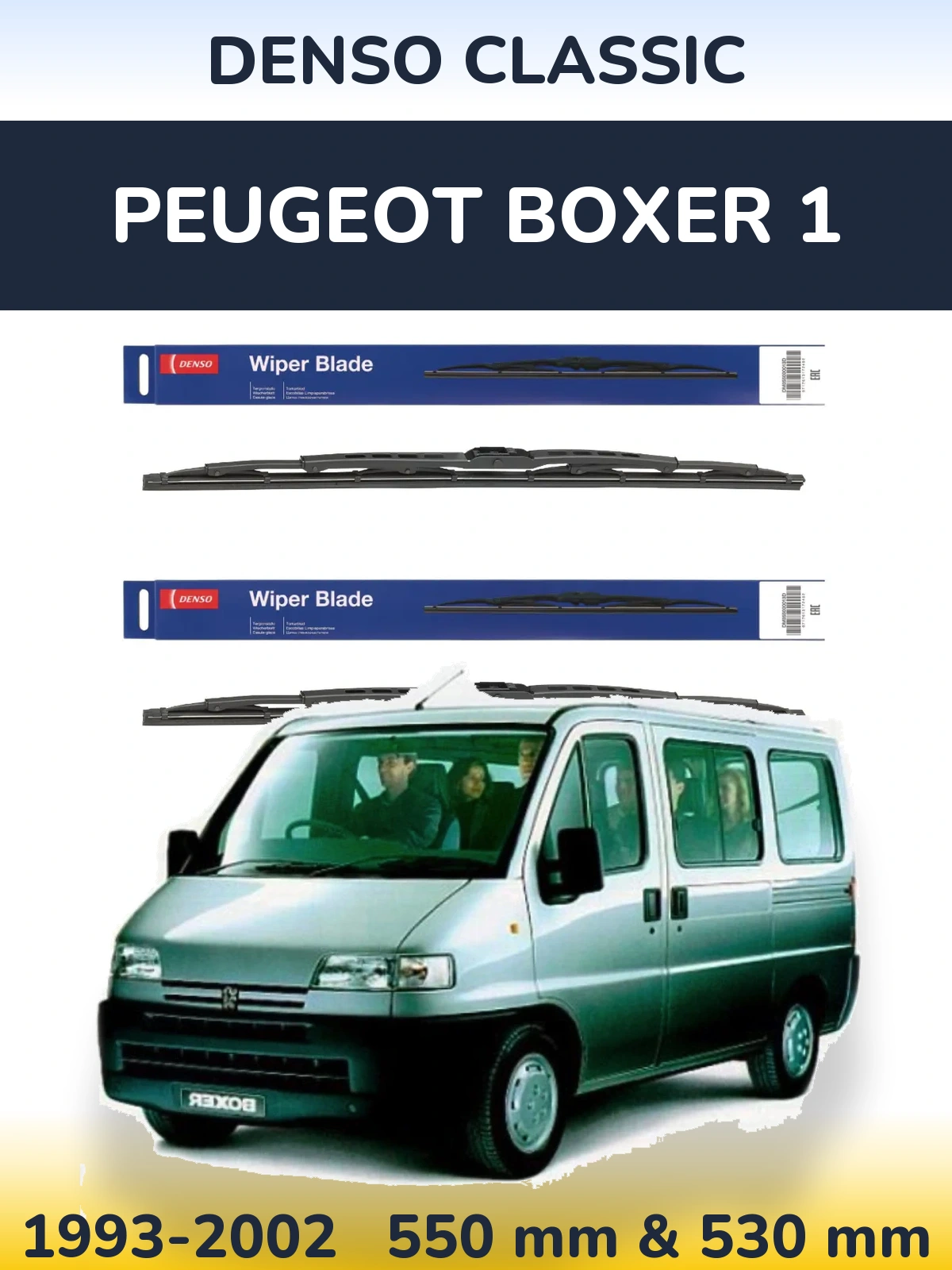Sada předních stěračů Denso Classic 550 a 530 mm pro Peugeot Boxer 1 1993-2002