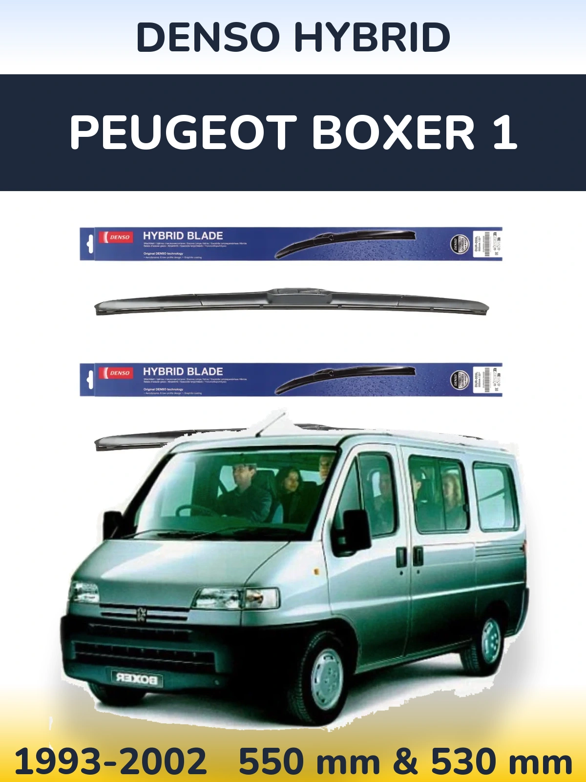 Sada předních stěračů Denso Hybrid 550 a 530 mm pro Peugeot Boxer 1 1993-2002