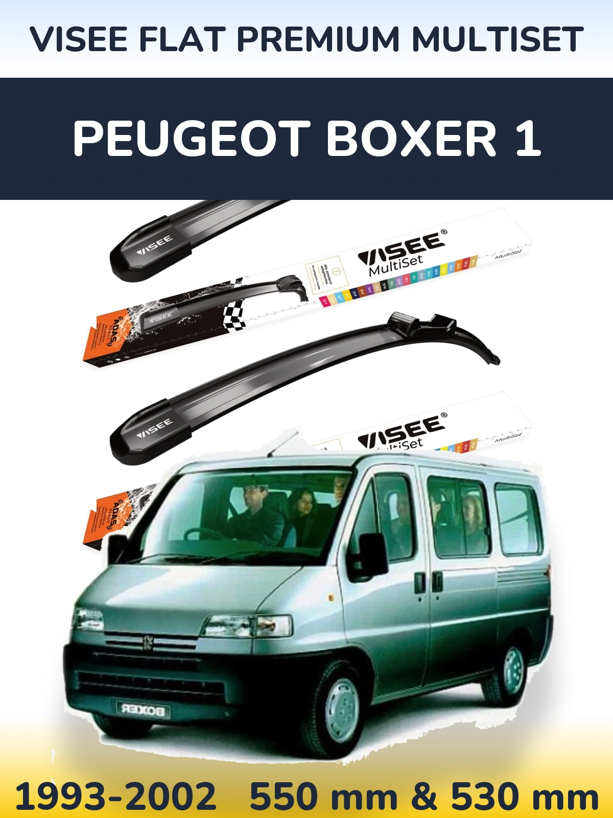 Sada předních stěračů VISEE FLAT PREMIUM MultiSet 550 a 530 mm pro Peugeot Boxer 1 1993-2002