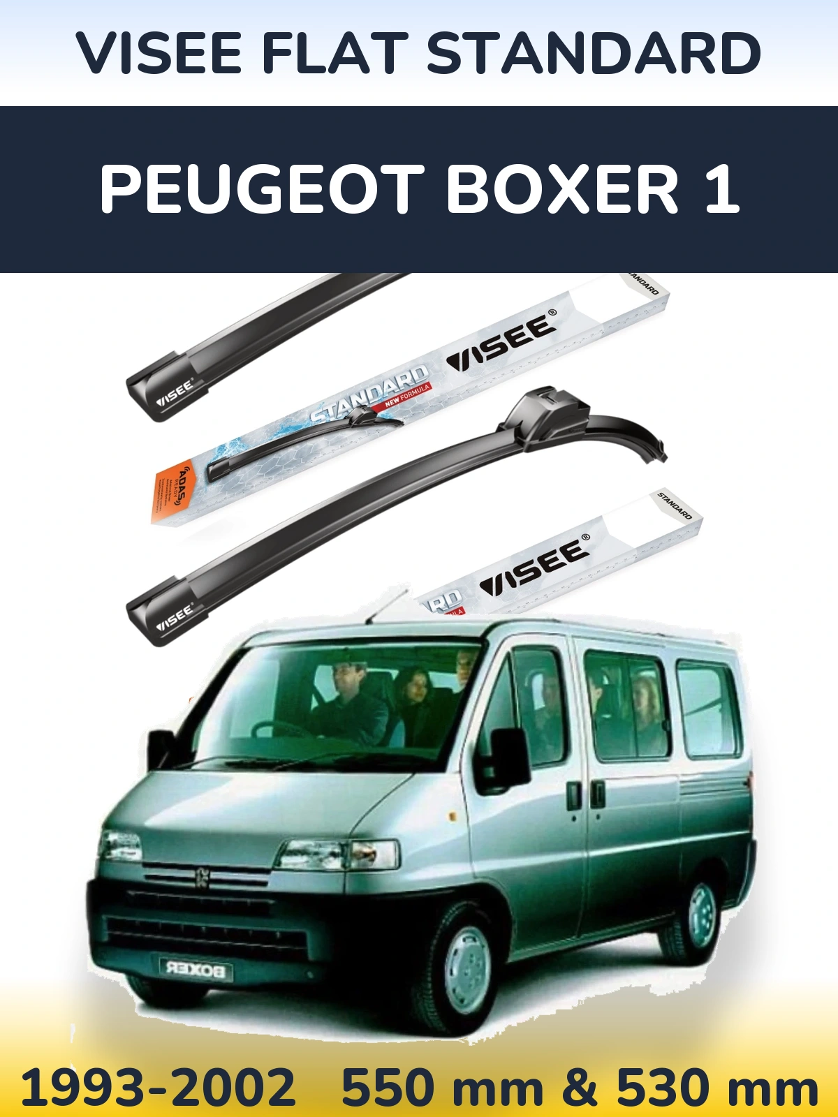 Sada předních stěračů VISEE FLAT STANDARD 550 a 530 mm pro Peugeot Boxer 1 1993-2002