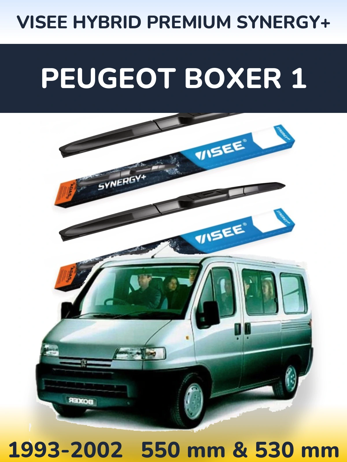Sada předních stěračů VISEE HYBRID PREMIUM SYNERGY+ 550 a 530 mm pro Peugeot Boxer 1 1993-2002