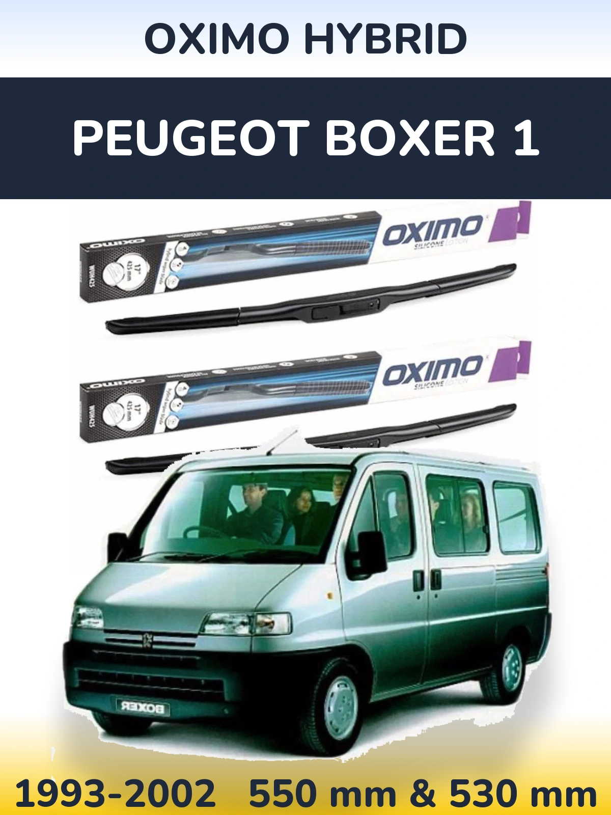 Sada předních stěračů Oximo Hybrid 550 a 530 mm pro Peugeot Boxer 1 1993-2002