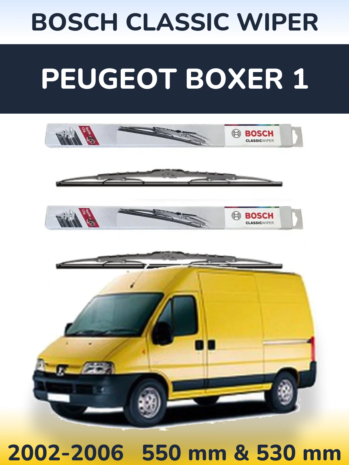Sada předních stěračů BOSCH Classic Wiper 550 a 530 mm pro Peugeot Boxer 1 2002-2006