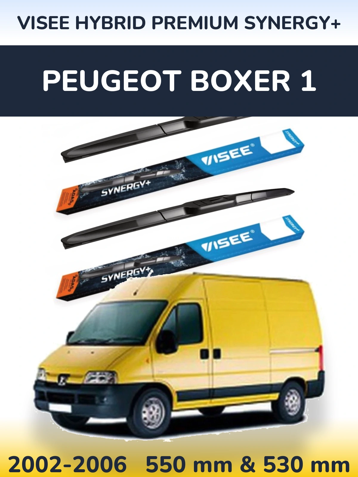 Sada předních stěračů VISEE HYBRID PREMIUM SYNERGY+ 550 a 530 mm pro Peugeot Boxer 1 2002-2006
