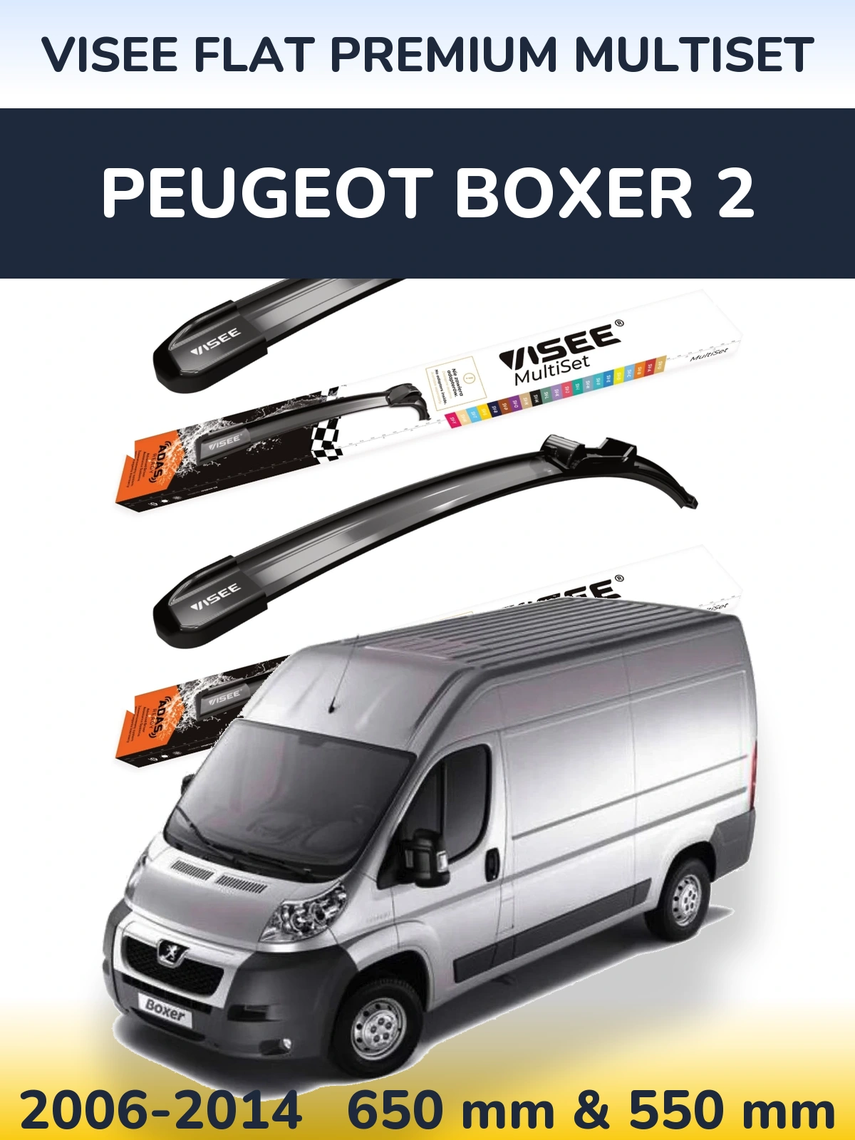 Sada předních stěračů VISEE FLAT PREMIUM MultiSet 650 a 550 mm pro Peugeot Boxer 2 2006-2014