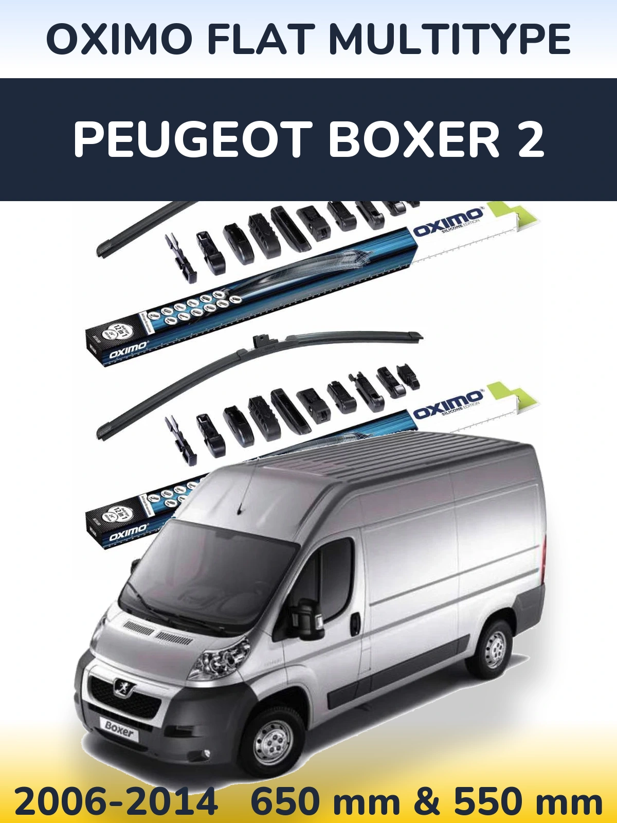 Sada předních stěračů Oximo Flat MultiType 650 a 550 mm pro Peugeot Boxer 2 2006-2014
