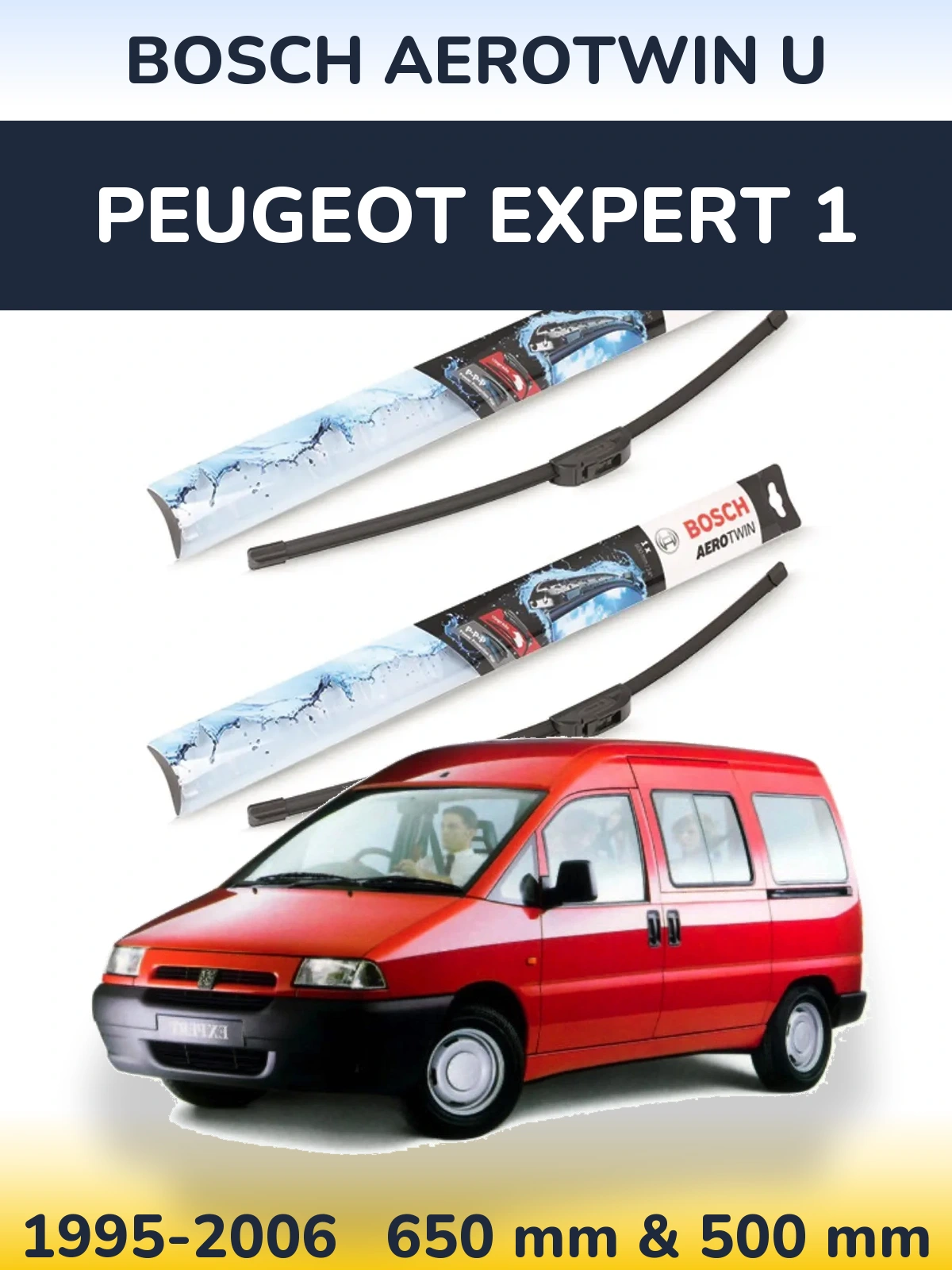 Sada předních stěračů BOSCH AeroTwin U 650 a 500 mm pro Peugeot Expert 1 1995-2006