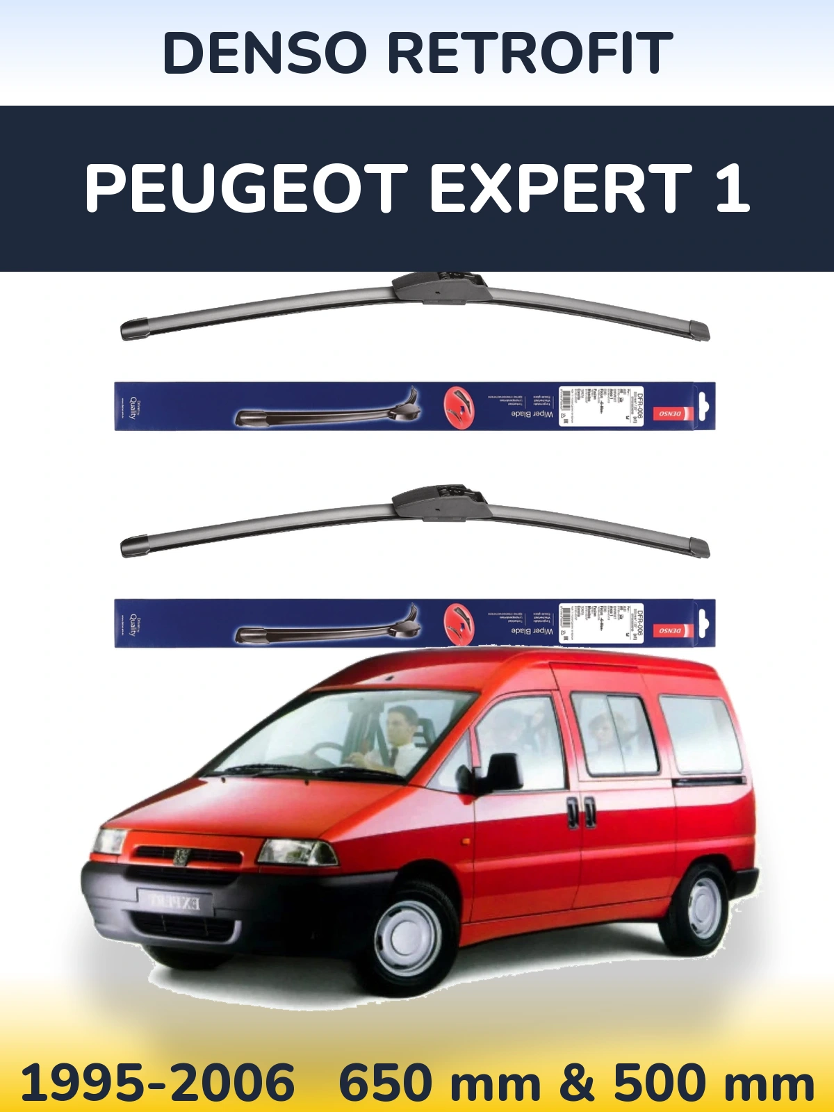 Комплект передніх щіток Denso Retrofit 650 & 500 мм для Peugeot Expert 1 1995-2006