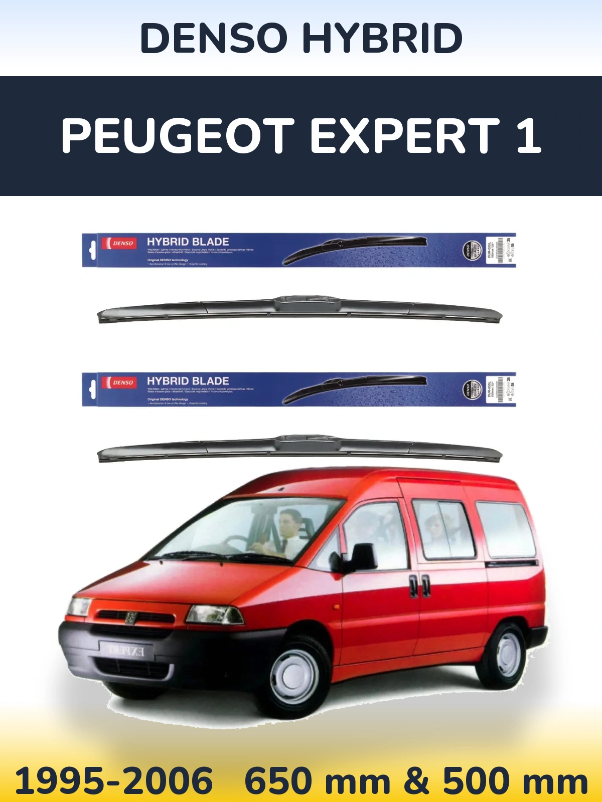 Sada předních stěračů Denso Hybrid 650 a 500 mm pro Peugeot Expert 1 1995-2006
