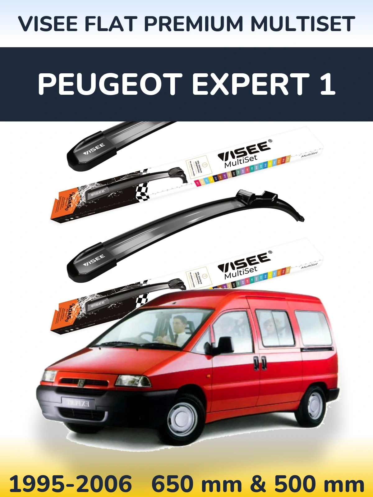 Sada předních stěračů VISEE FLAT PREMIUM MultiSet 650 a 500 mm pro Peugeot Expert 1 1995-2006