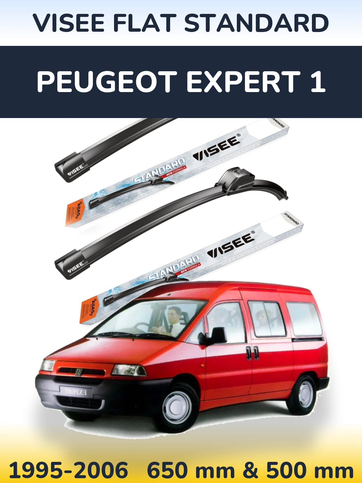 Sada předních stěračů VISEE FLAT STANDARD 650 a 500 mm pro Peugeot Expert 1 1995-2006