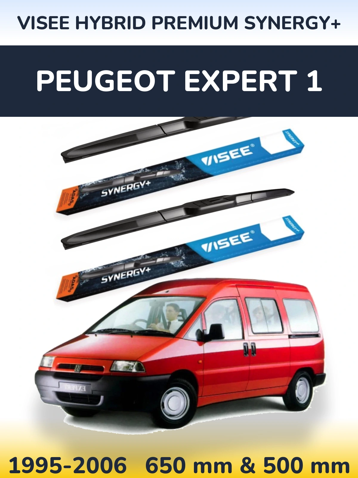 Sada předních stěračů VISEE HYBRID PREMIUM SYNERGY+ 650 a 500 mm pro Peugeot Expert 1 1995-2006