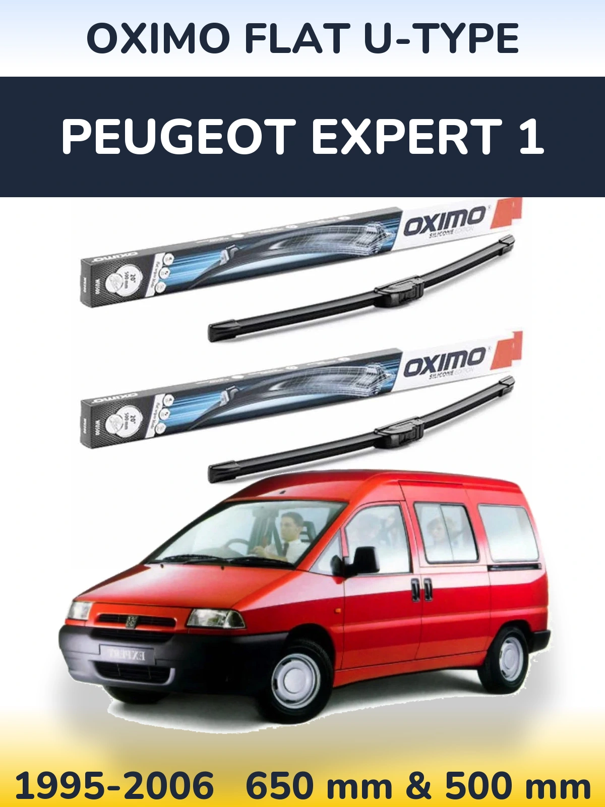Sada předních stěračů Oximo Flat U-type 650 a 500 mm pro Peugeot Expert 1 1995-2006