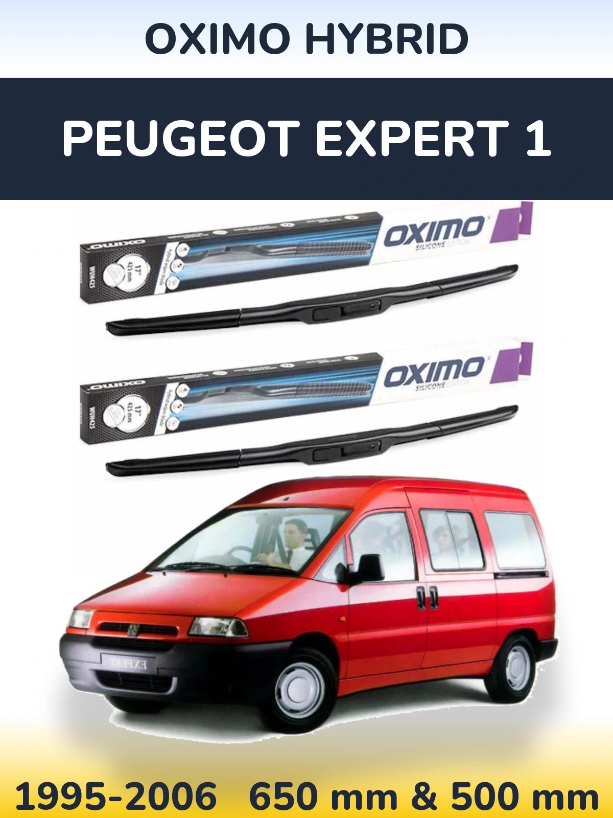 Sada předních stěračů Oximo Hybrid 650 a 500 mm pro Peugeot Expert 1 1995-2006