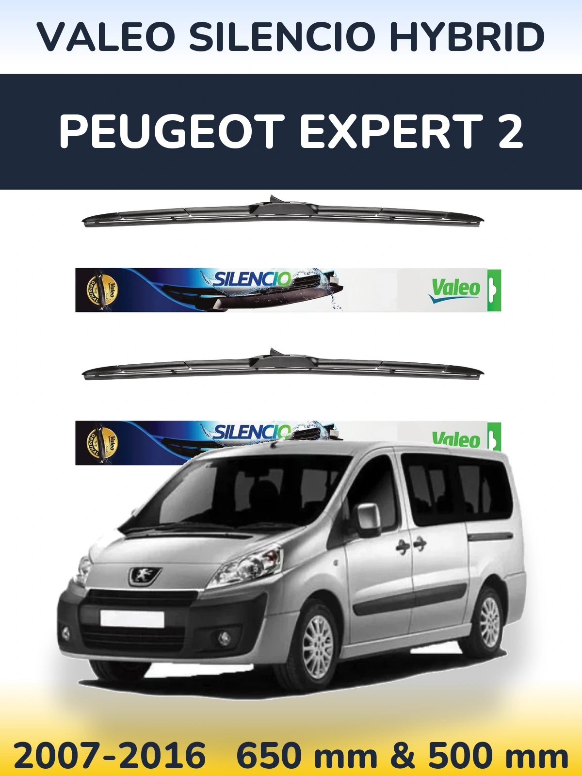 Sada předních stěračů Valeo Silencio Hybrid 650 a 500 mm pro Peugeot Expert 2 2007-2016
