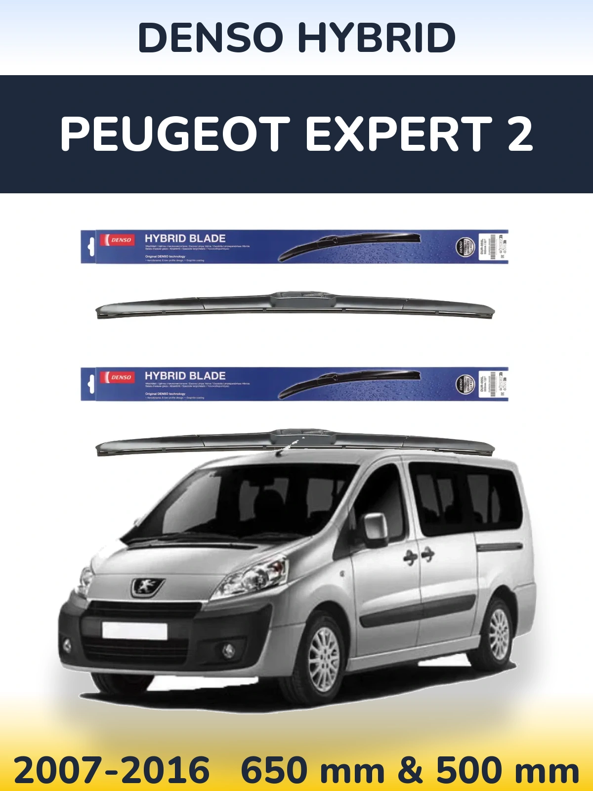 Sada předních stěračů Denso Hybrid 650 a 500 mm pro Peugeot Expert 2 2007-2016